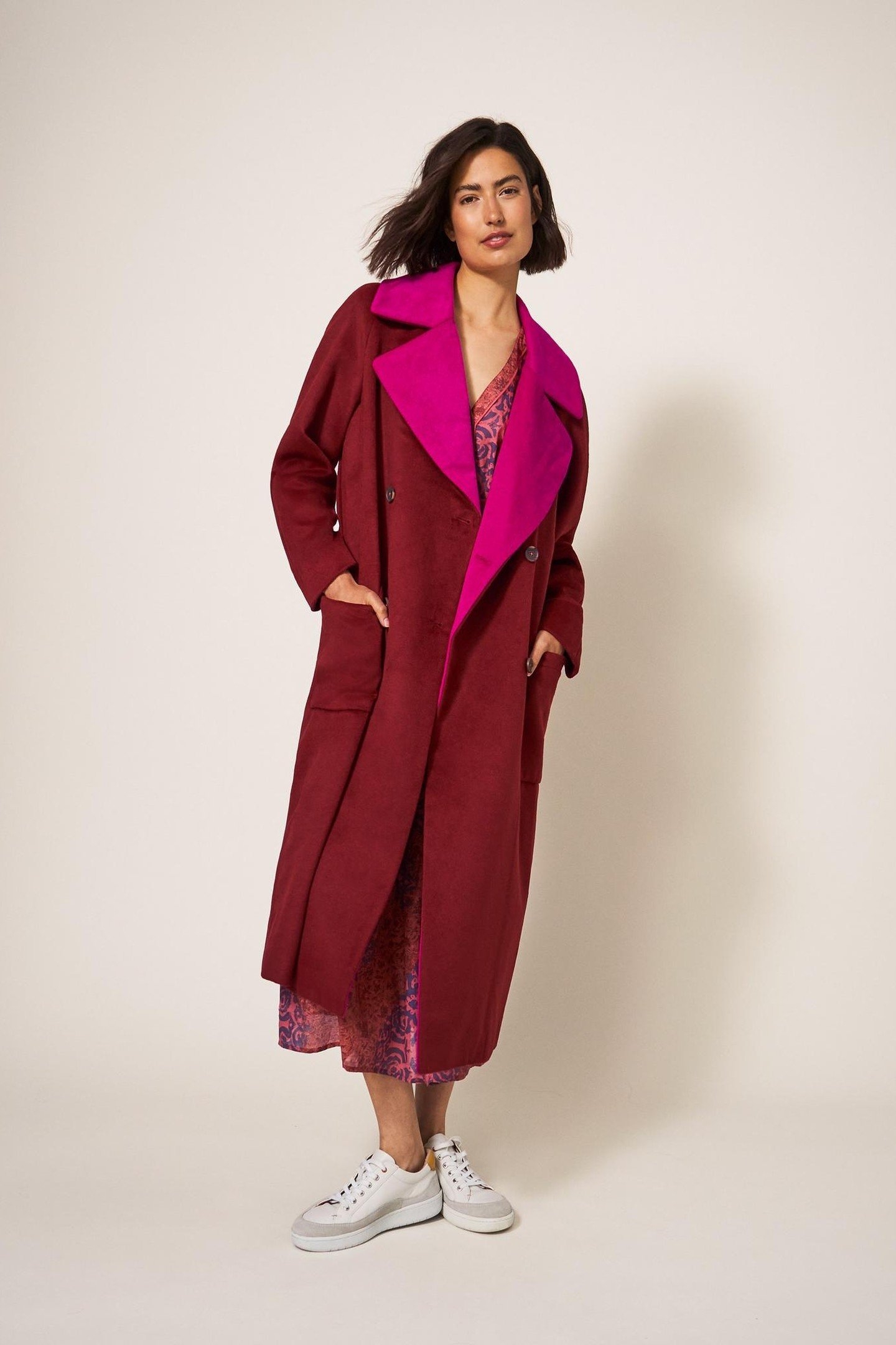 ADELINE COLOUR BLOCK COAT PLUM MULTI 2