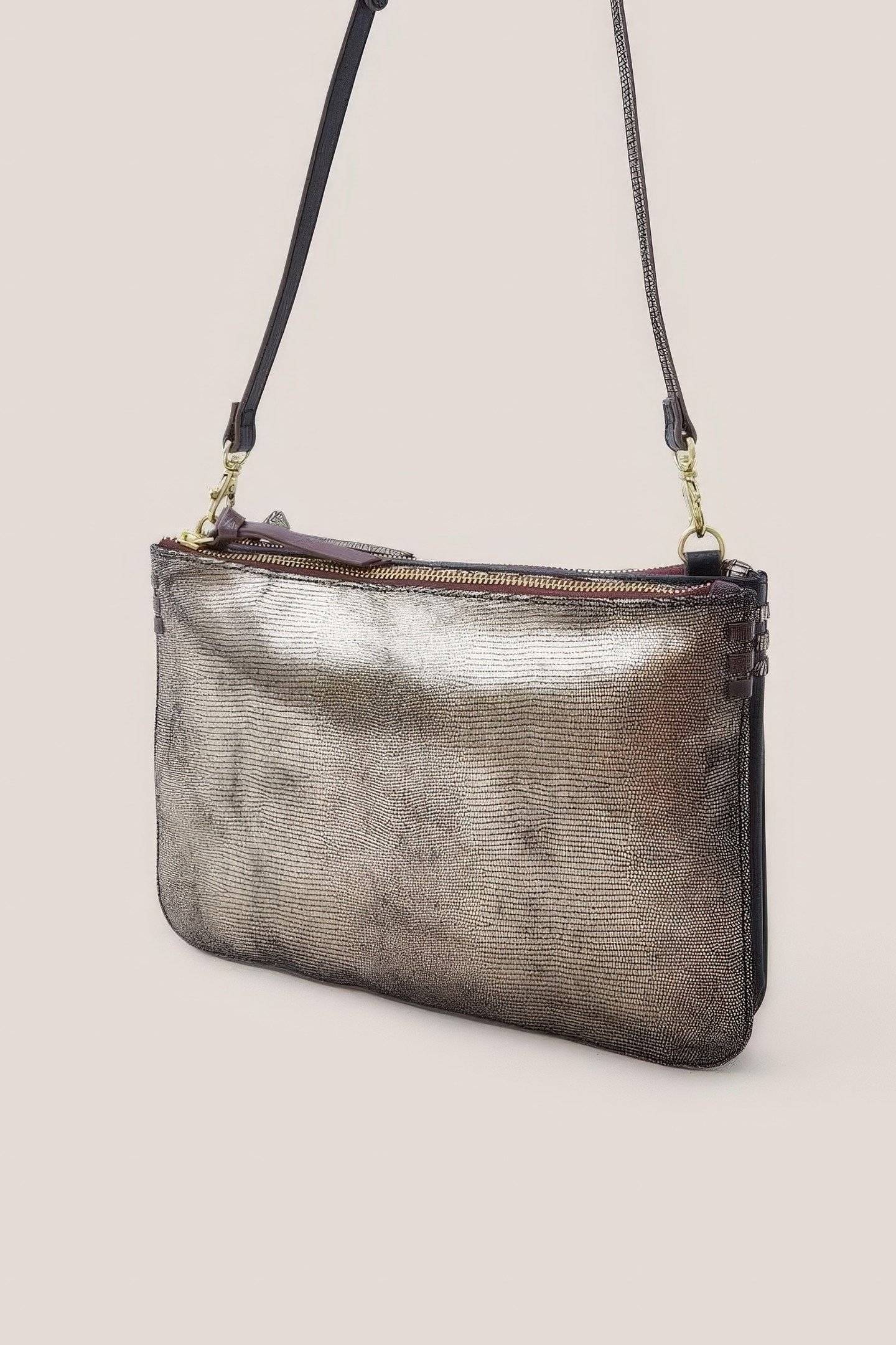 CONVERTIBLE DOUBLE POUCH BAG GOLD TONE METALLIC 3