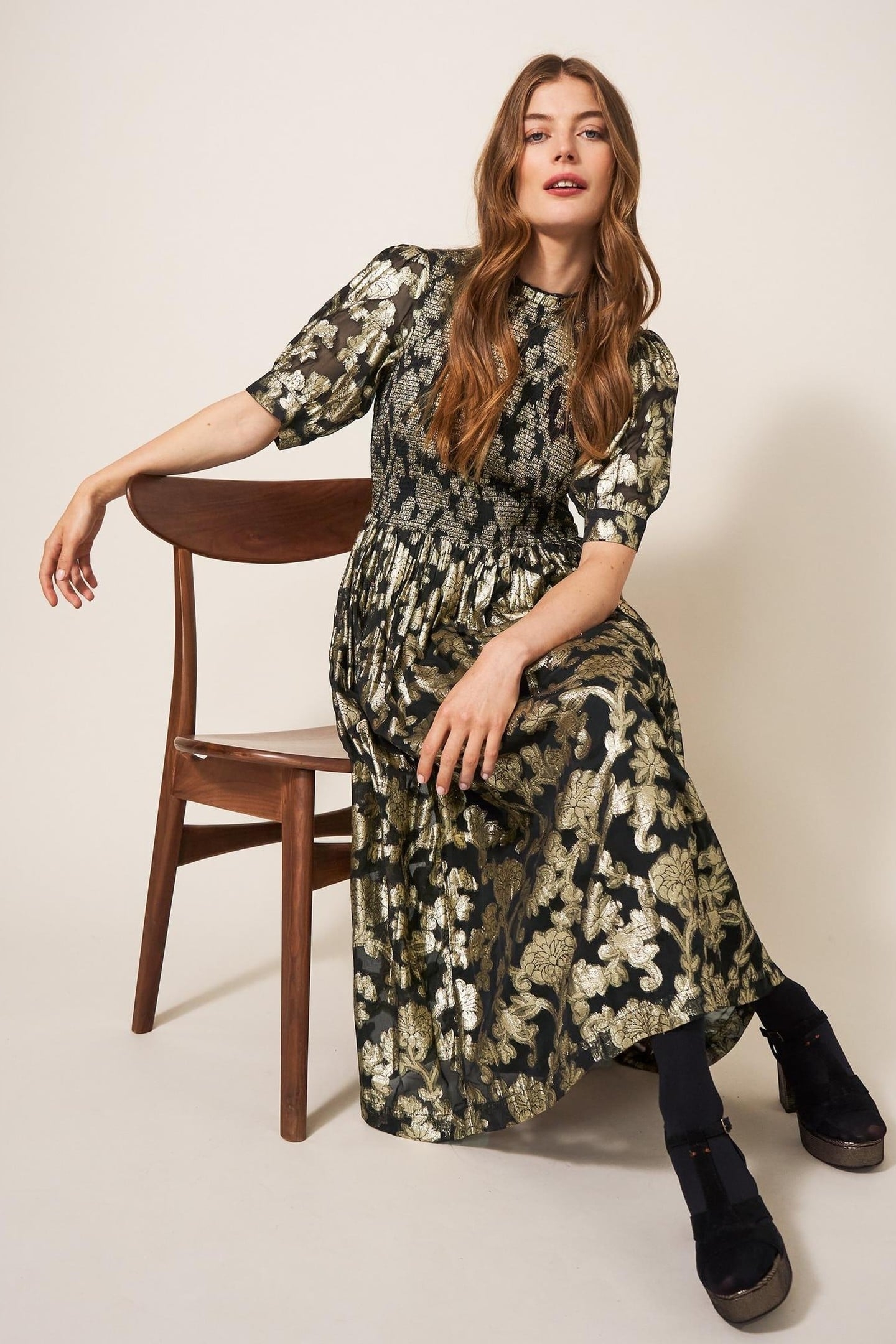 WREN METALLIC JACQUARD DRESS BLACK MULTI 1