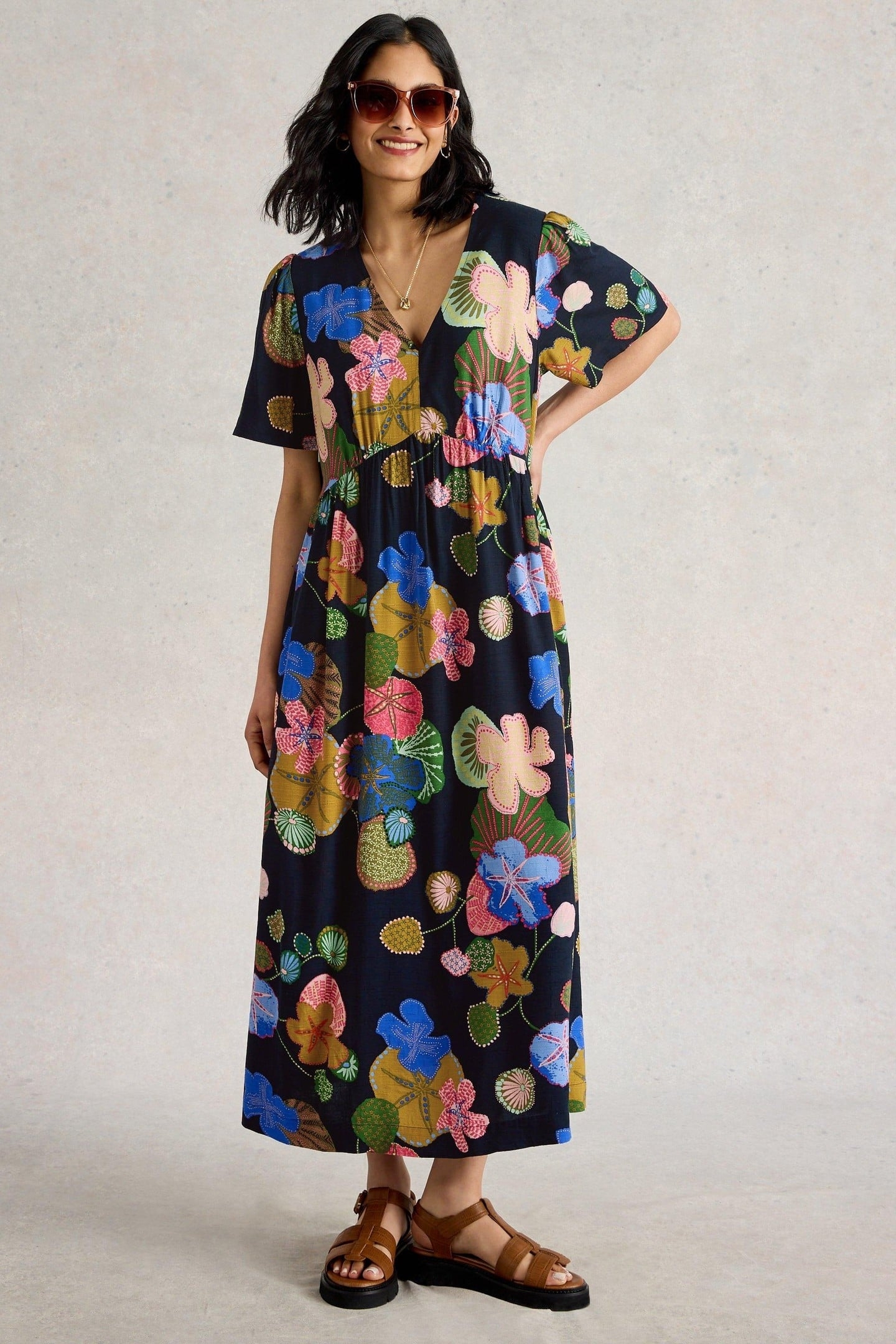 LUCY MIDI DRESS NAVY MULTI 1