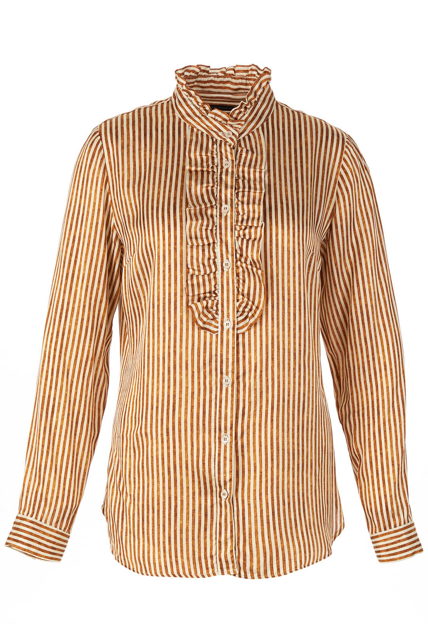 SHIRT WITH RUFFLE FRONT IN BROWN 4