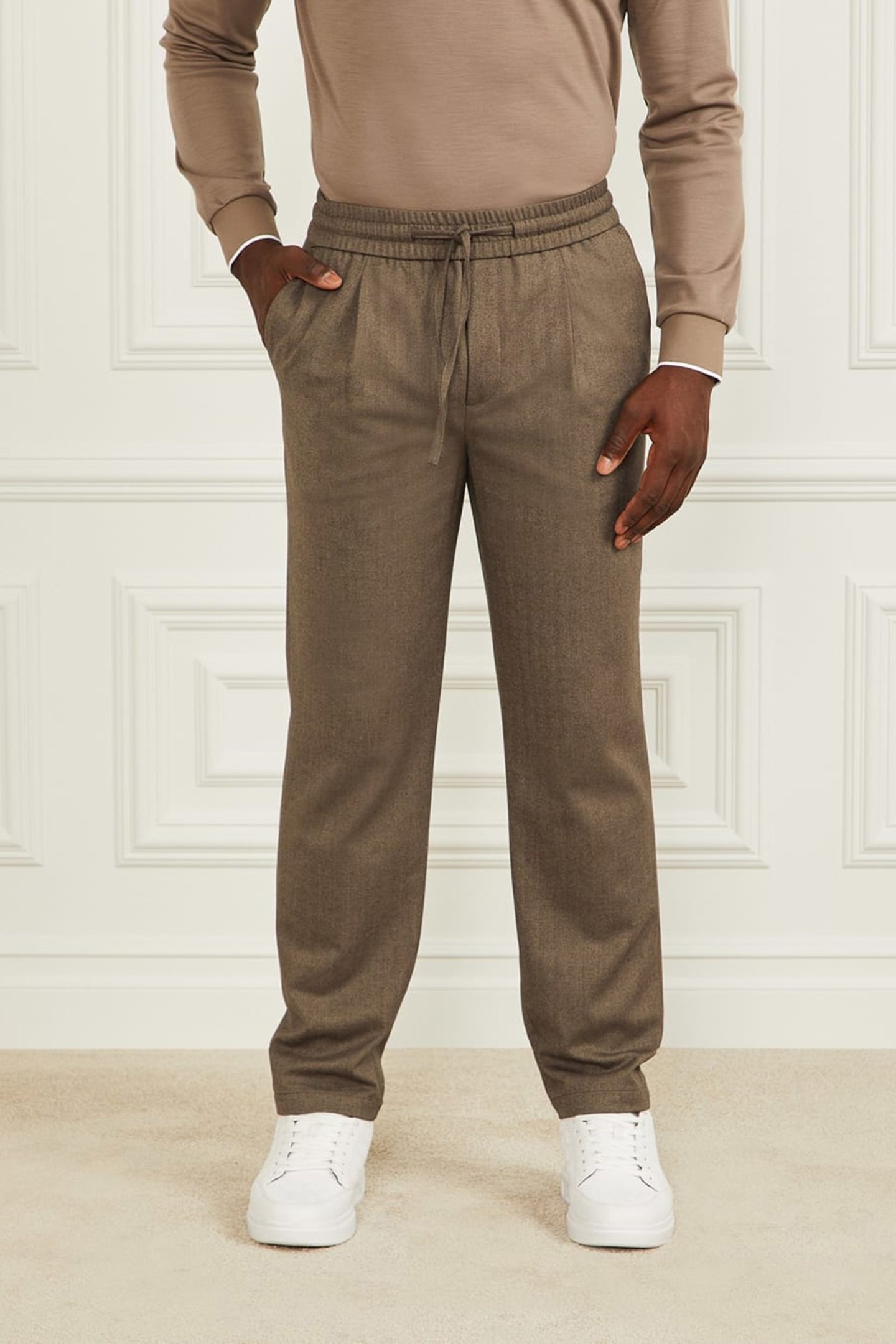DANIEL TAPERED PANT REG FIT BROWN HERRINGBONE 1