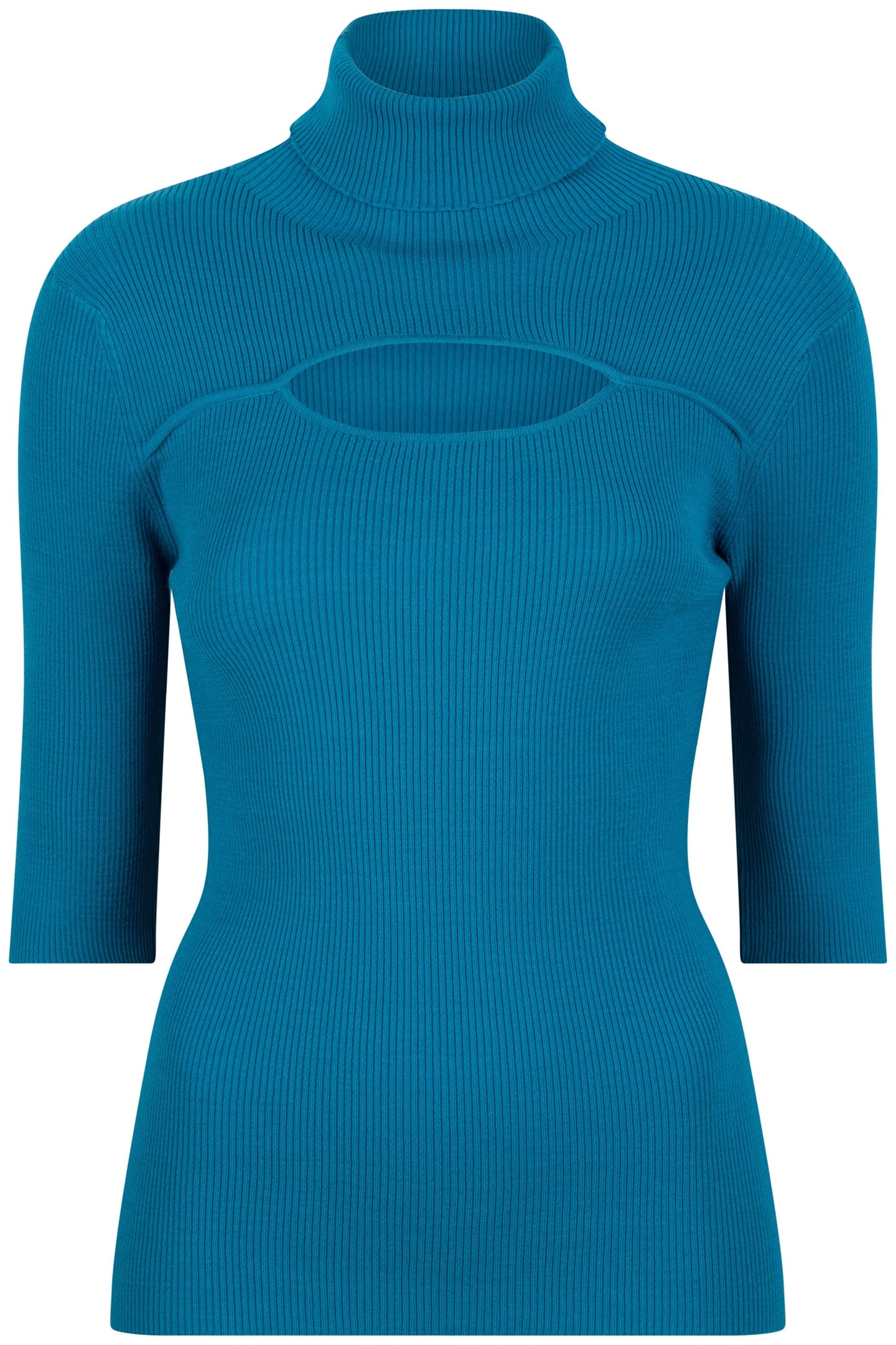 TOP SHORT SLVE OPEN RIB COL PETROL 3