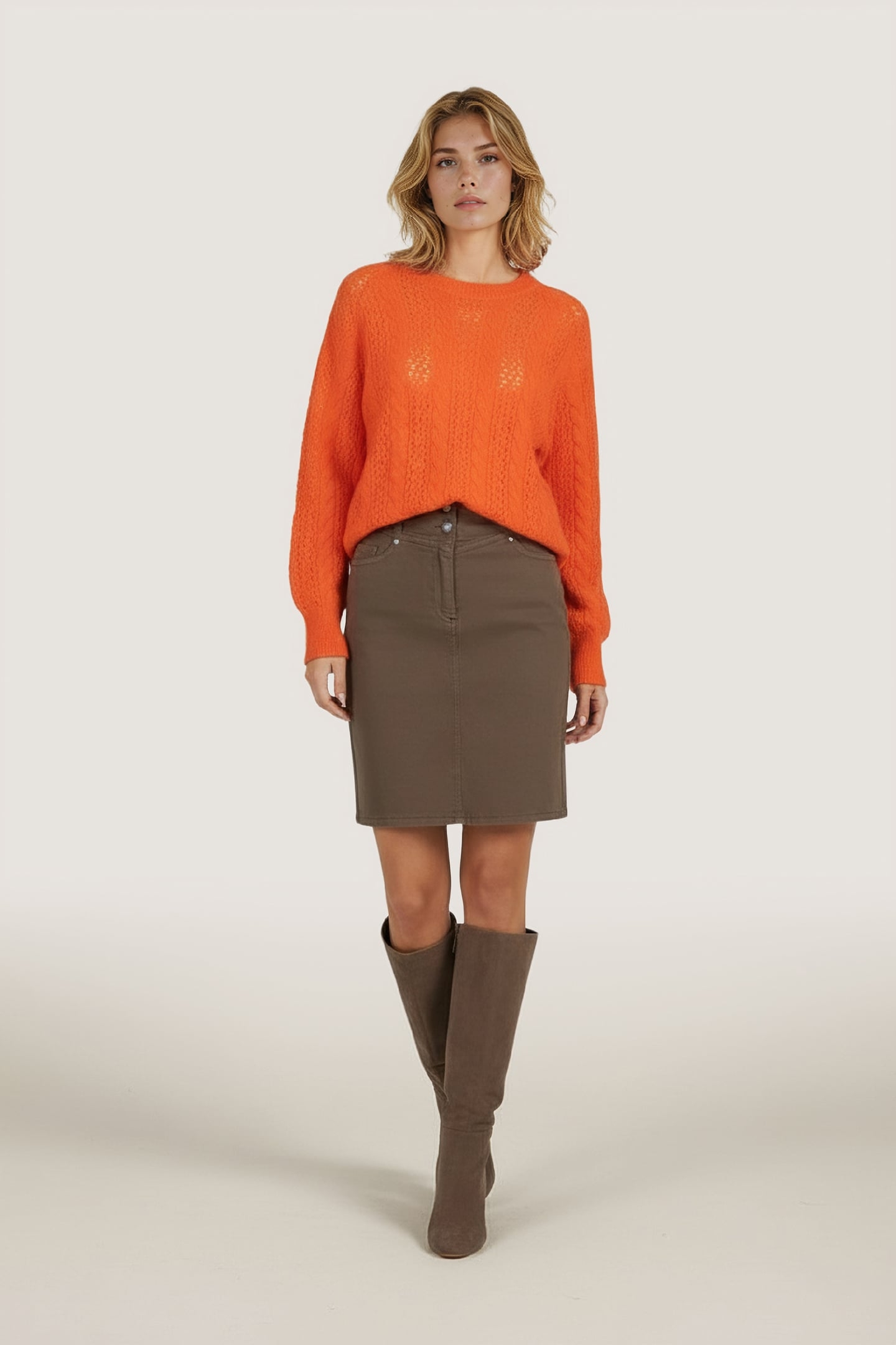 SWEATER CABLE AJOUR ORANGE 2