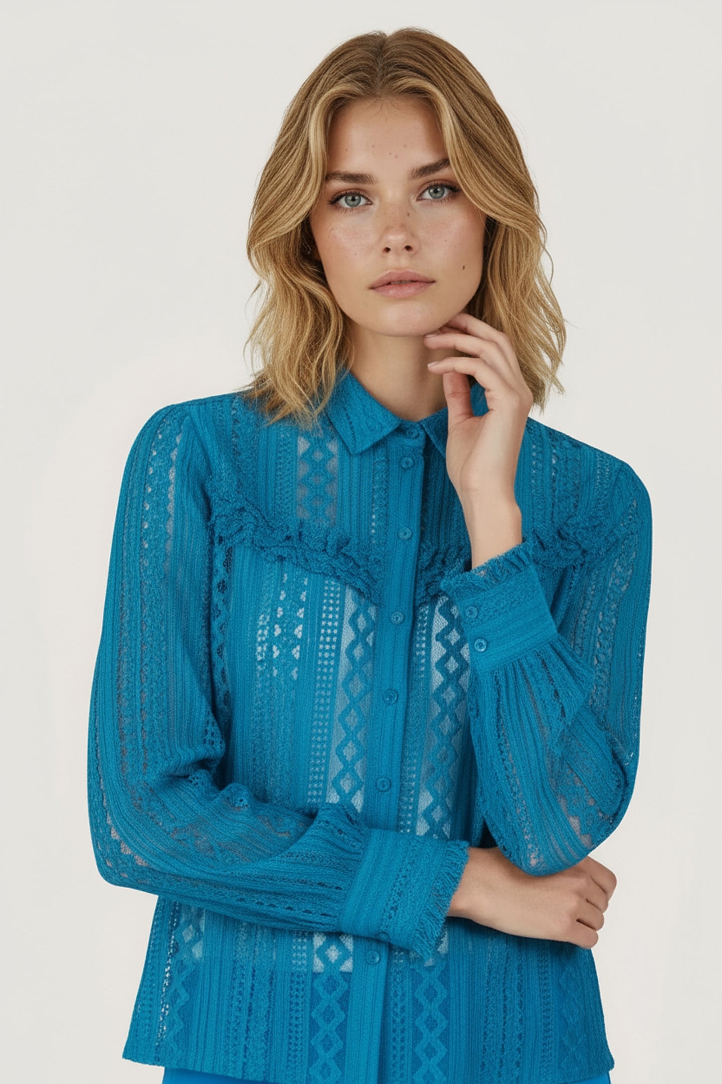 BLOUSE LACE PUFF SLVE PETROL 1