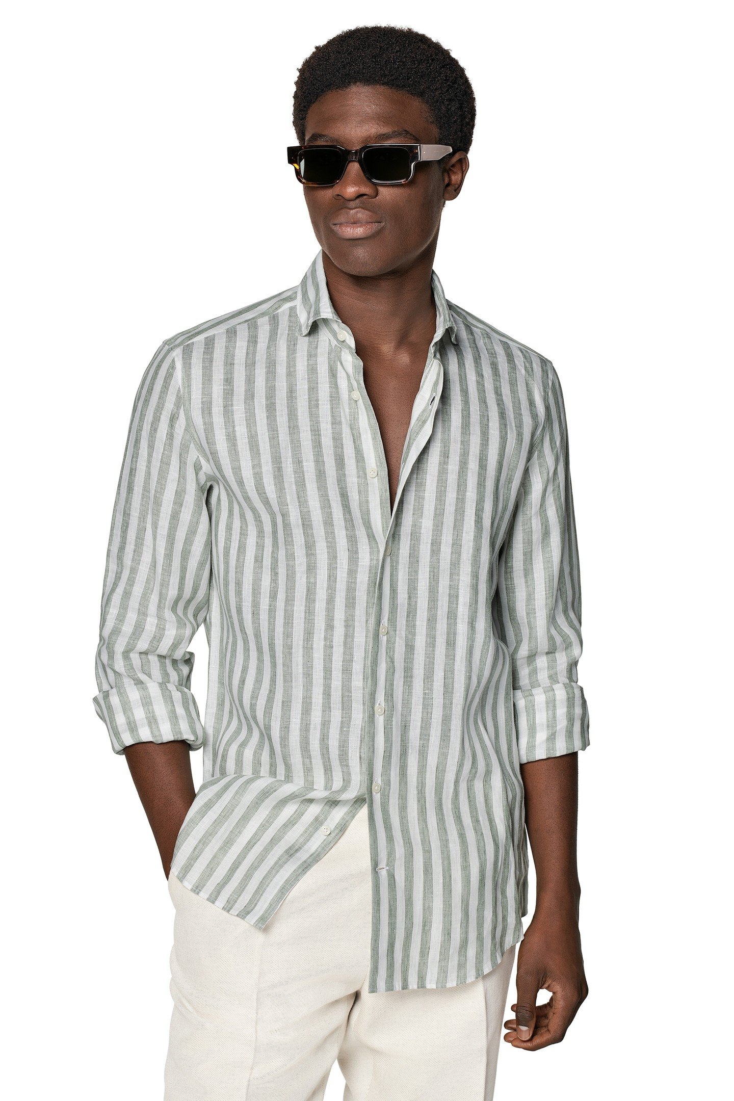 PURE LINEN GREEN STRIPE LIGHT GREEN 1