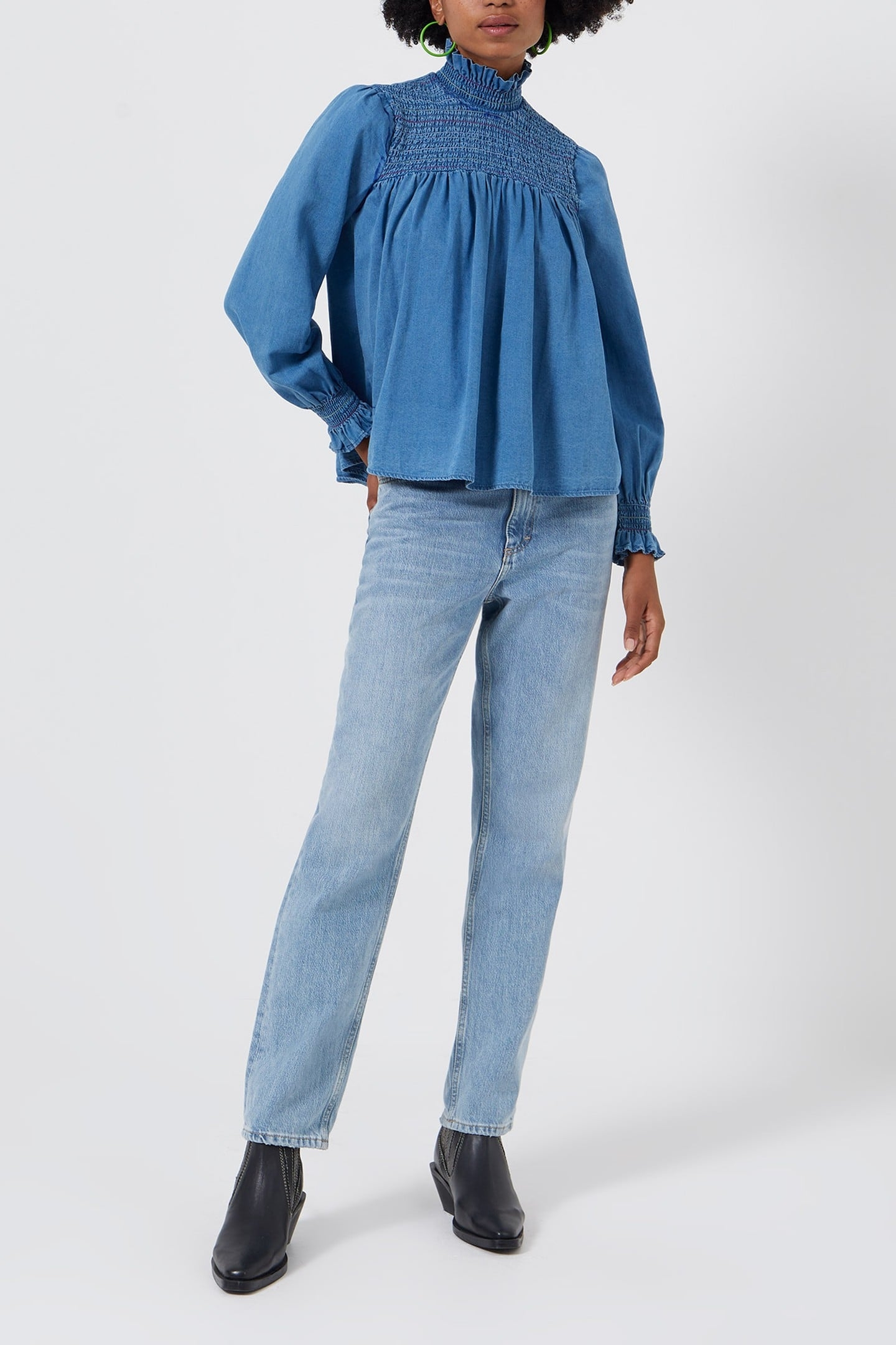 ZAVES CHAMBRAY HIGH NK LS SHRT DARK STONE WASH 1