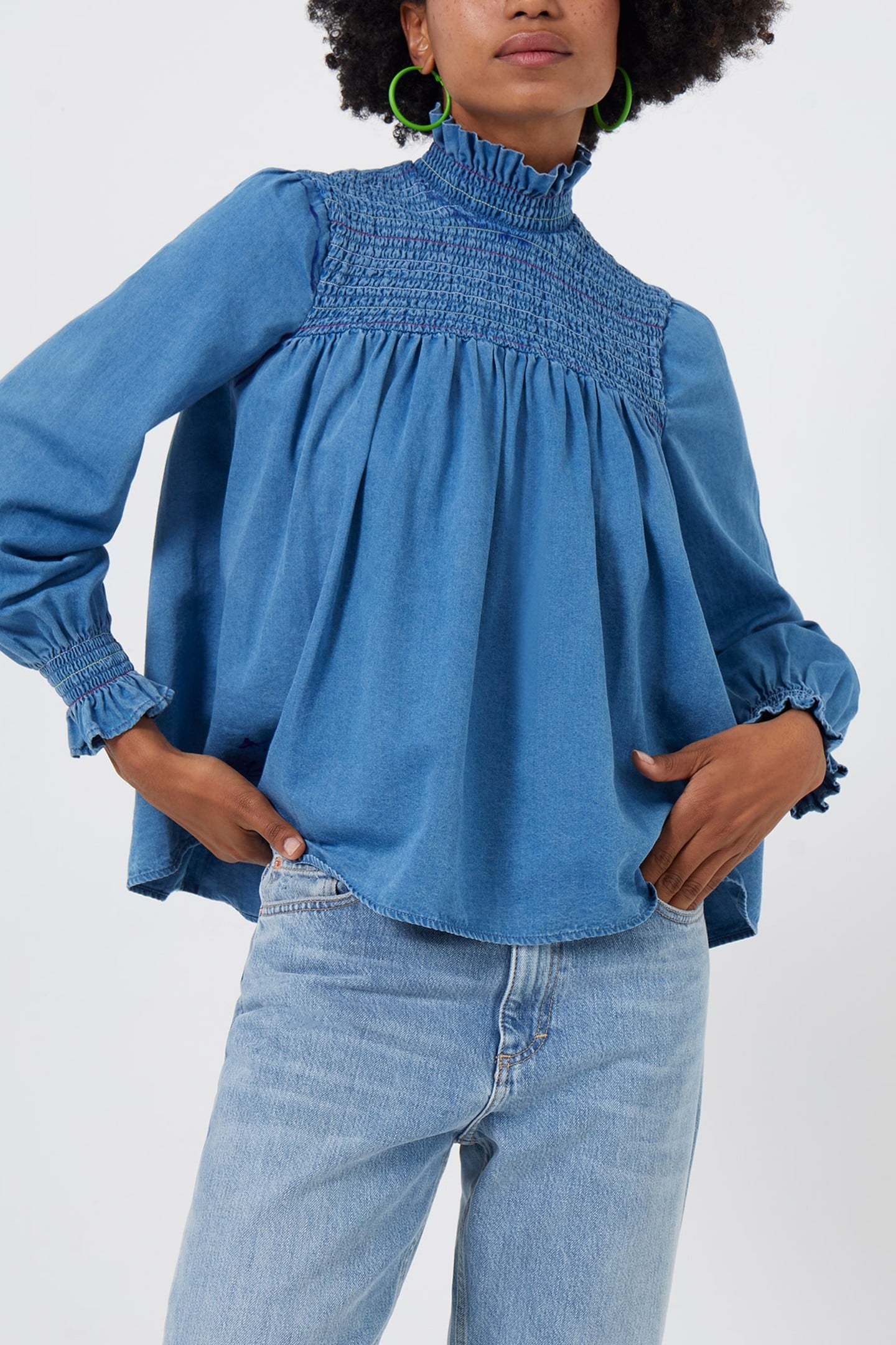 ZAVES CHAMBRAY HIGH NK LS SHRT DARK STONE WASH 2