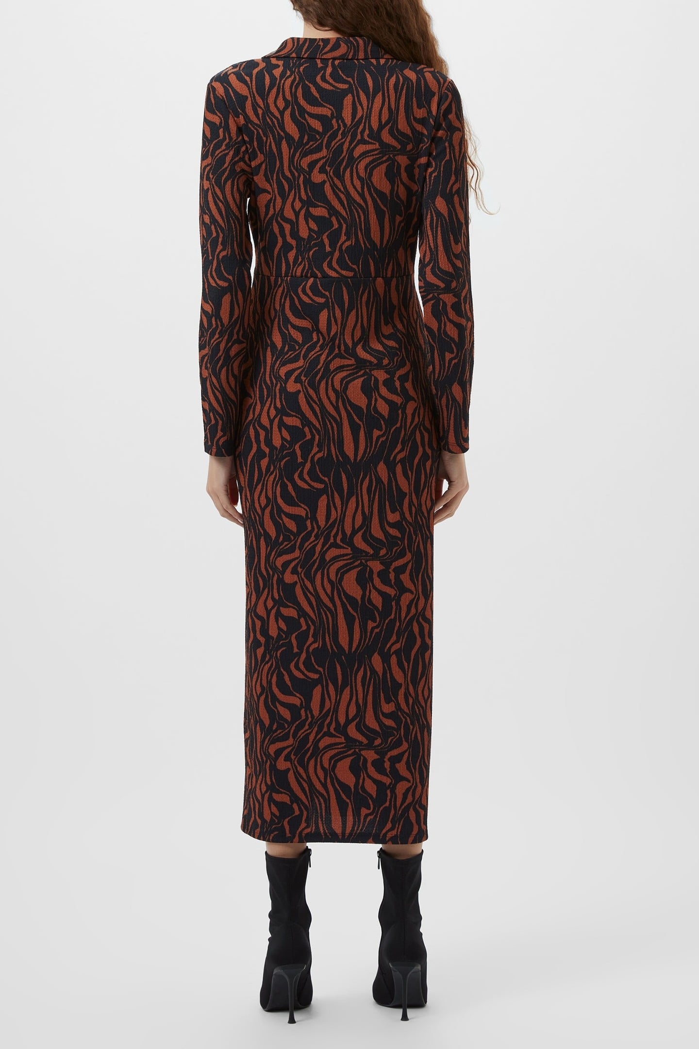 ZARIA TEXTURED MIDI DRESS BLACK/BROWN 2