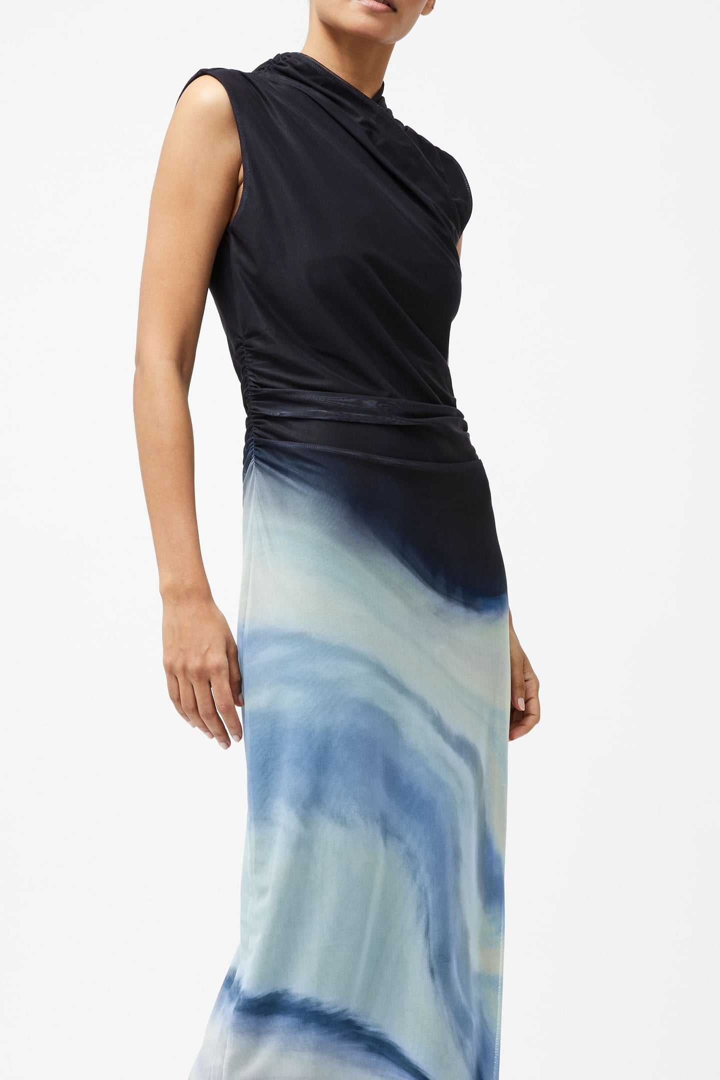 TONI WRAP NECK MIDI DRESS NAVY/SKY BLUE MULTI 2
