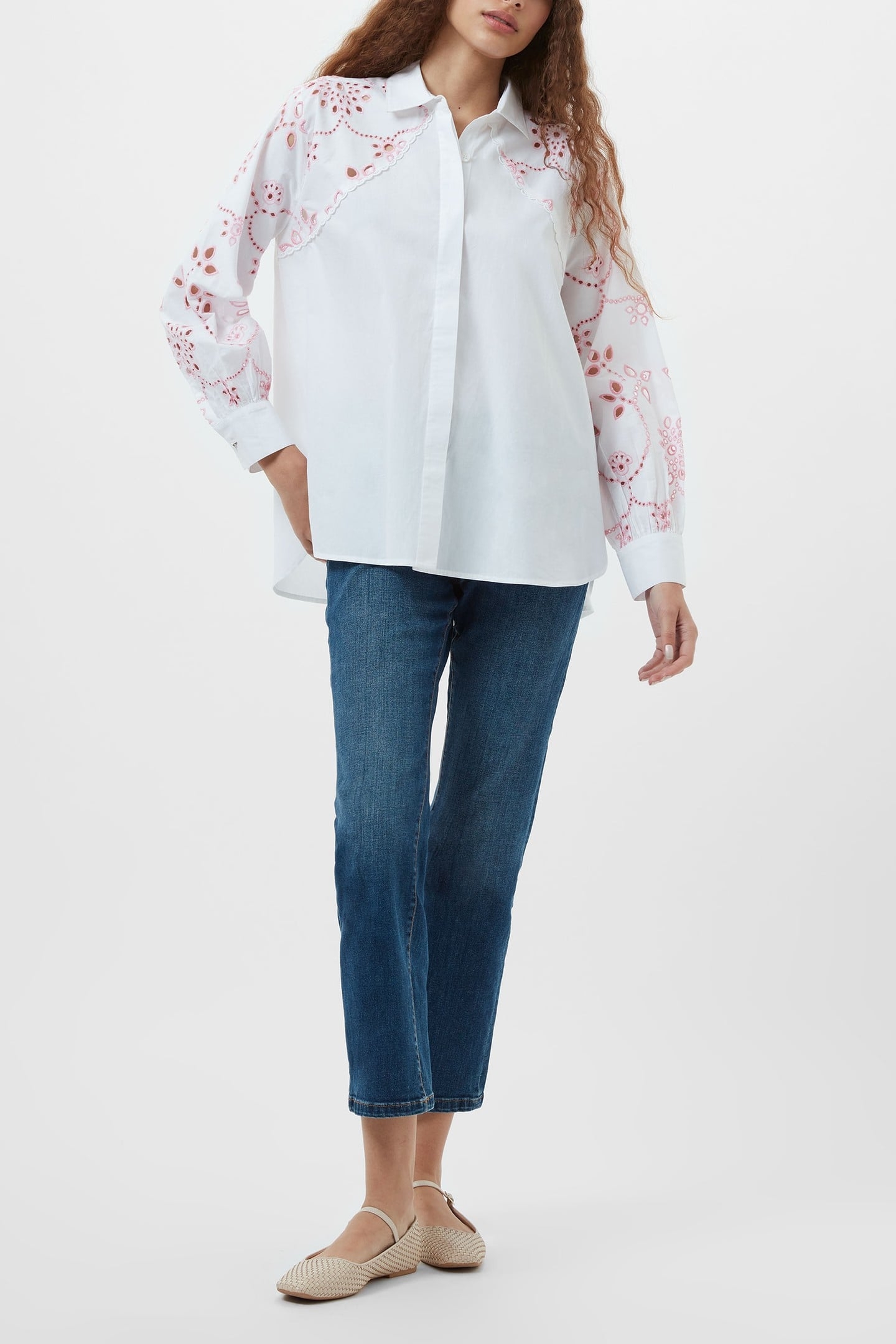 CAMBRIA COTTON EMBROIDERED SHI LINEN WHITE/BUBBLEGU 2