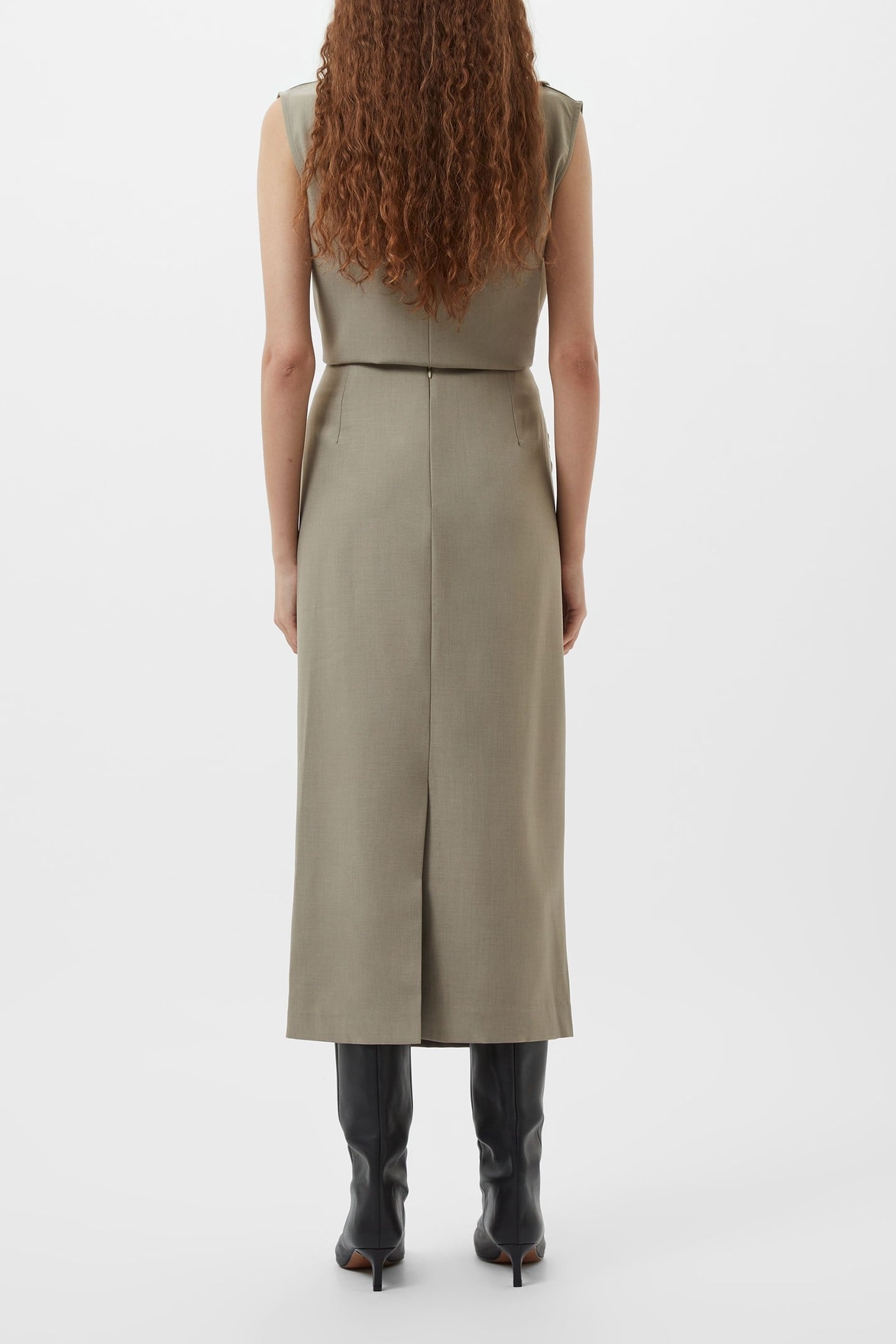 IMOLA RUCHED MIDI SKIRT GREEN SMOKE 3