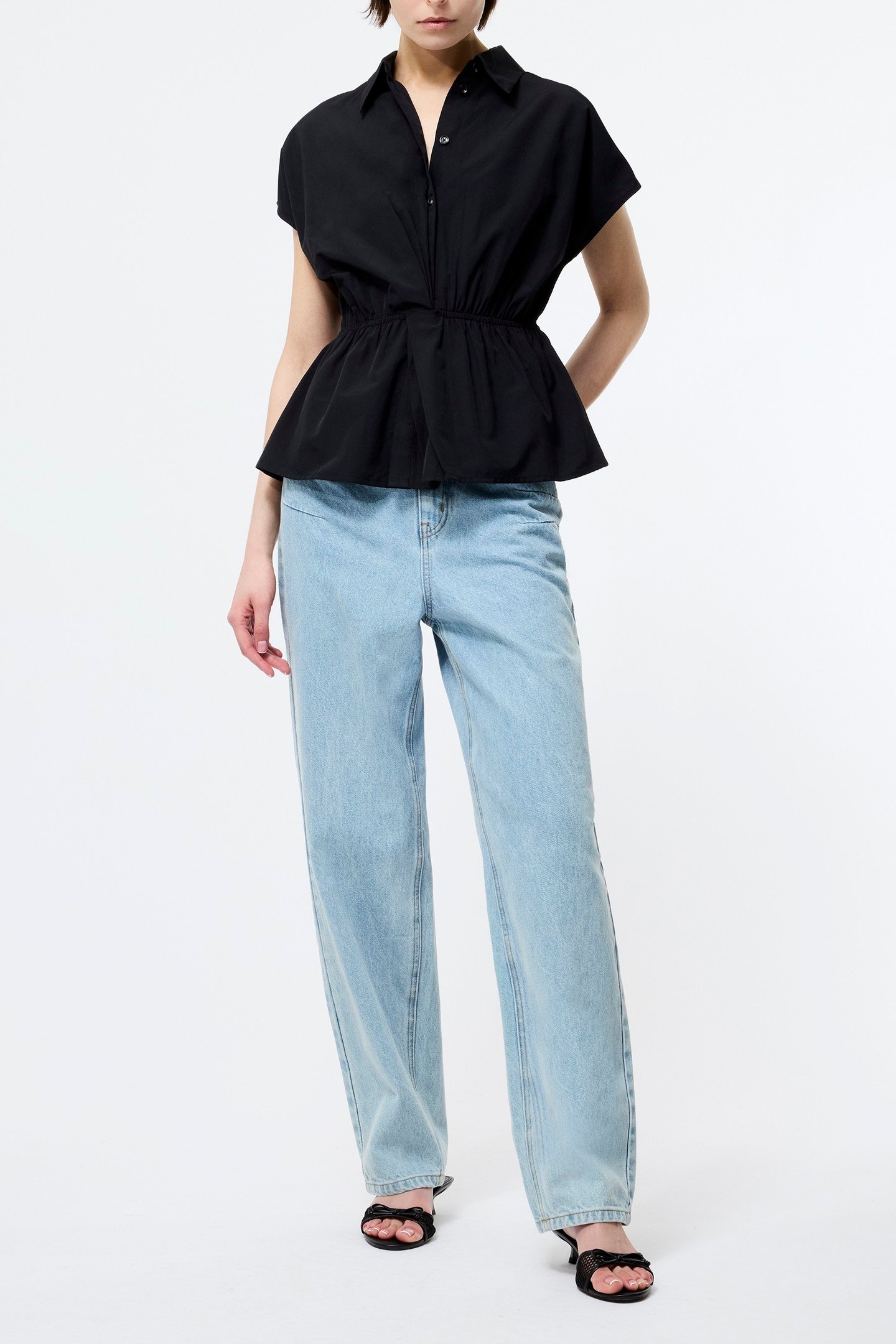 ERA POPLIN TWIST KNOT SHIRT BLACK 1