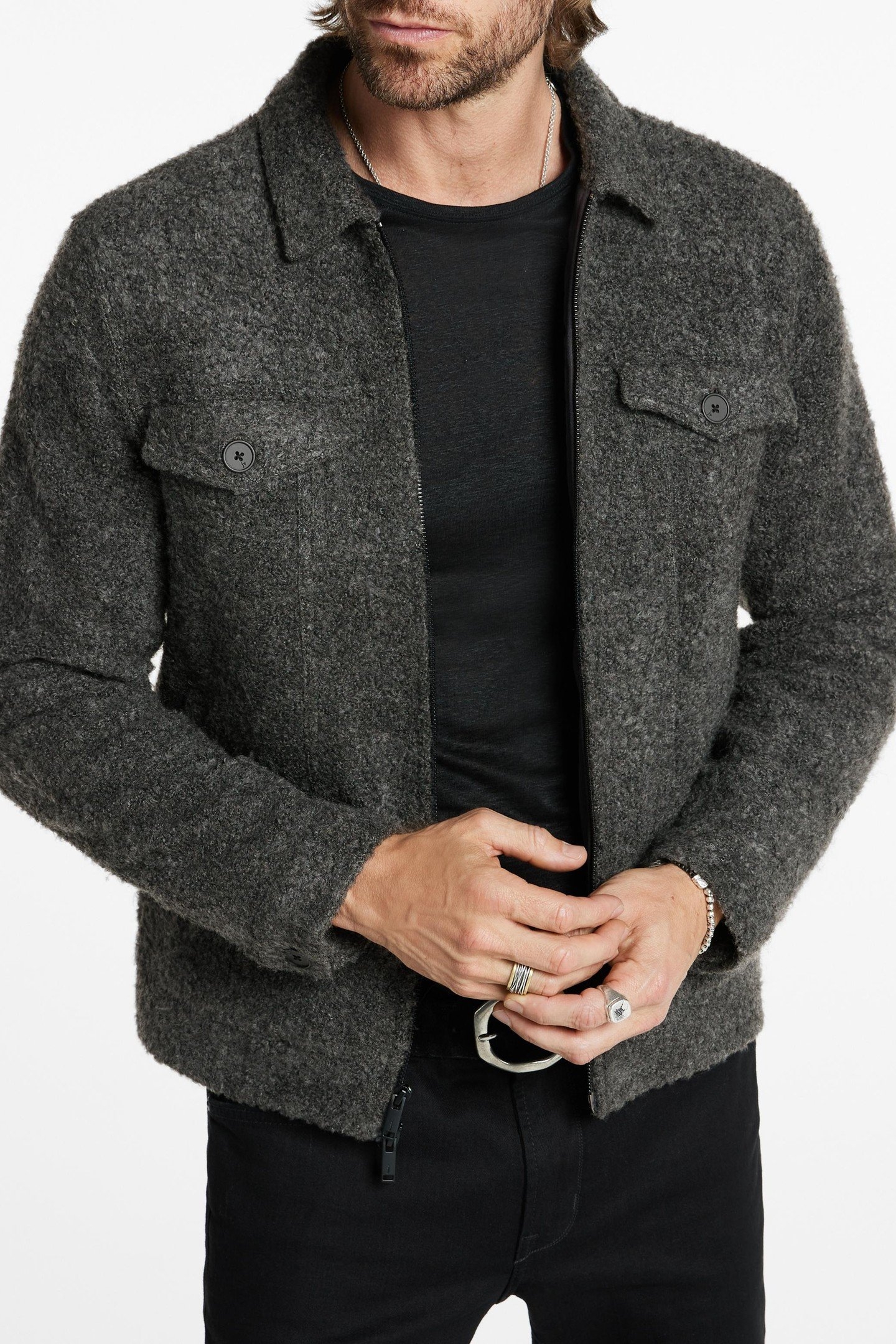 CYNDER BOUCLE TRUCKER JACKET CHARCOAL 1