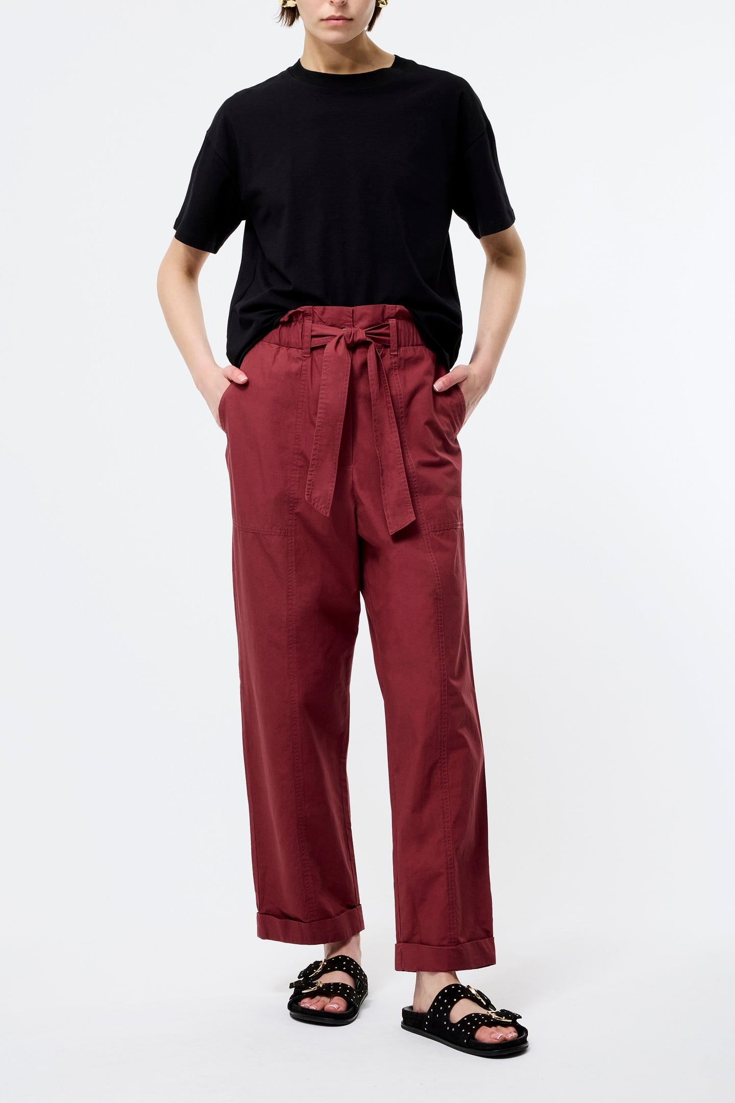 COTTON PAPER BAG TROUSER SUMMER BURGUNDY 1