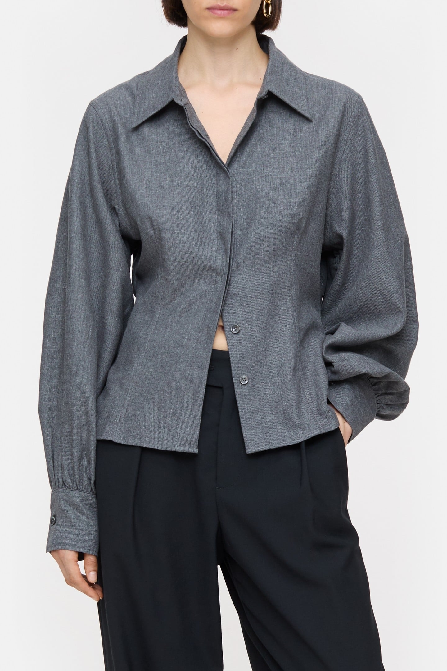CROPPED BLOUSE SHIRT DARK GREY MELANGE 1