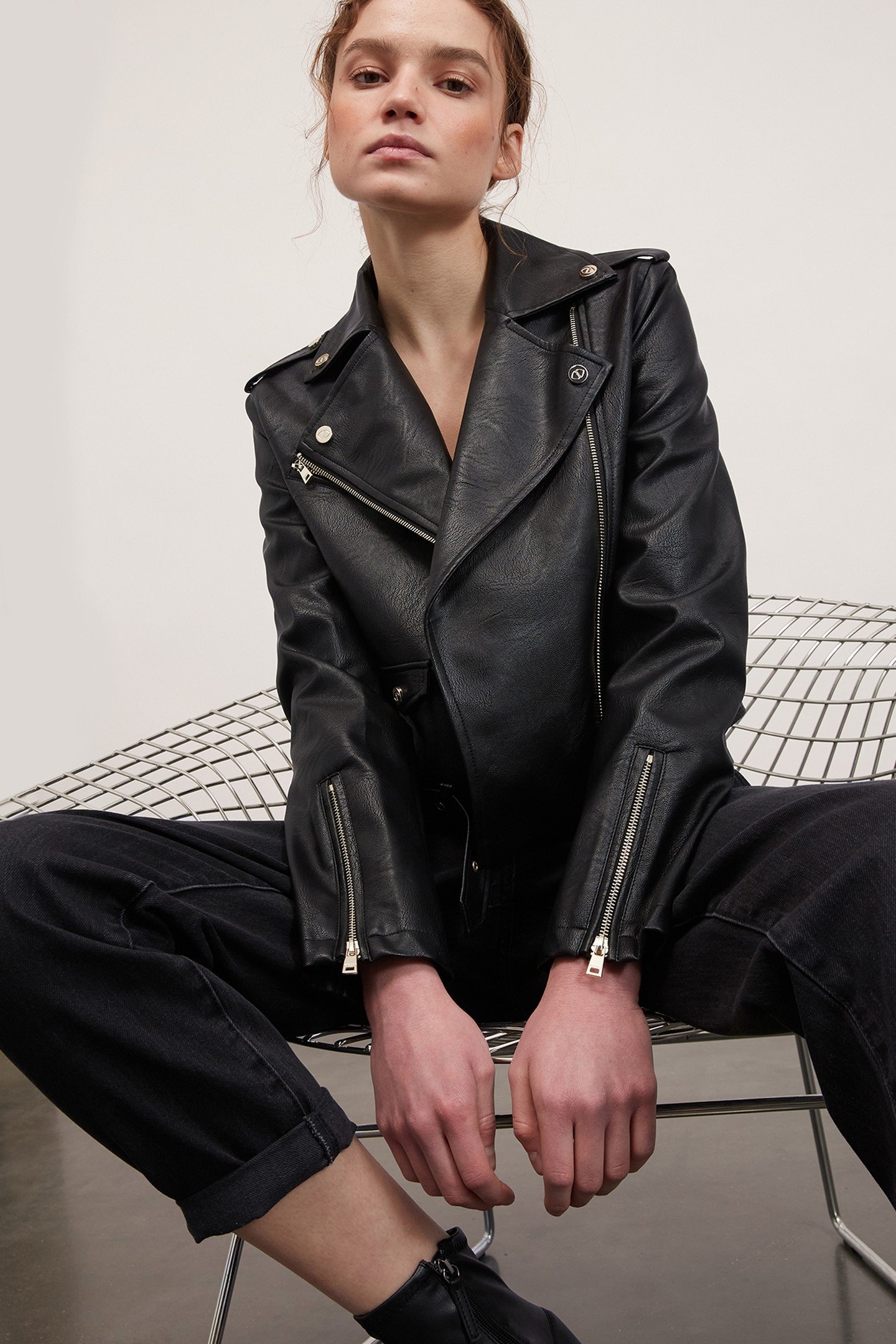LEATHER-EFFECT BIKER JACKET BLACK 1