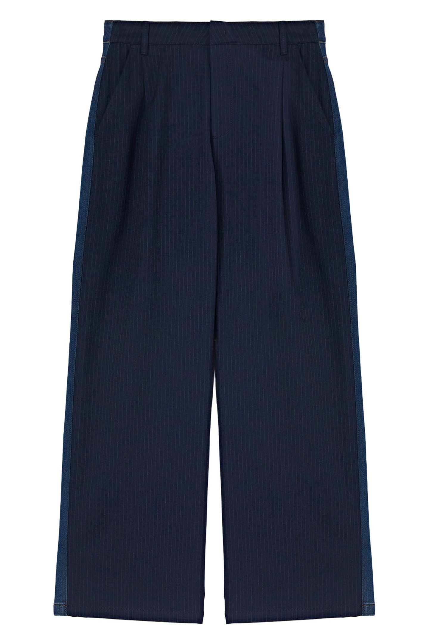 PINSTRIPE PALAZZO TROUSERS WITH DENIM INSERT BLUE 3