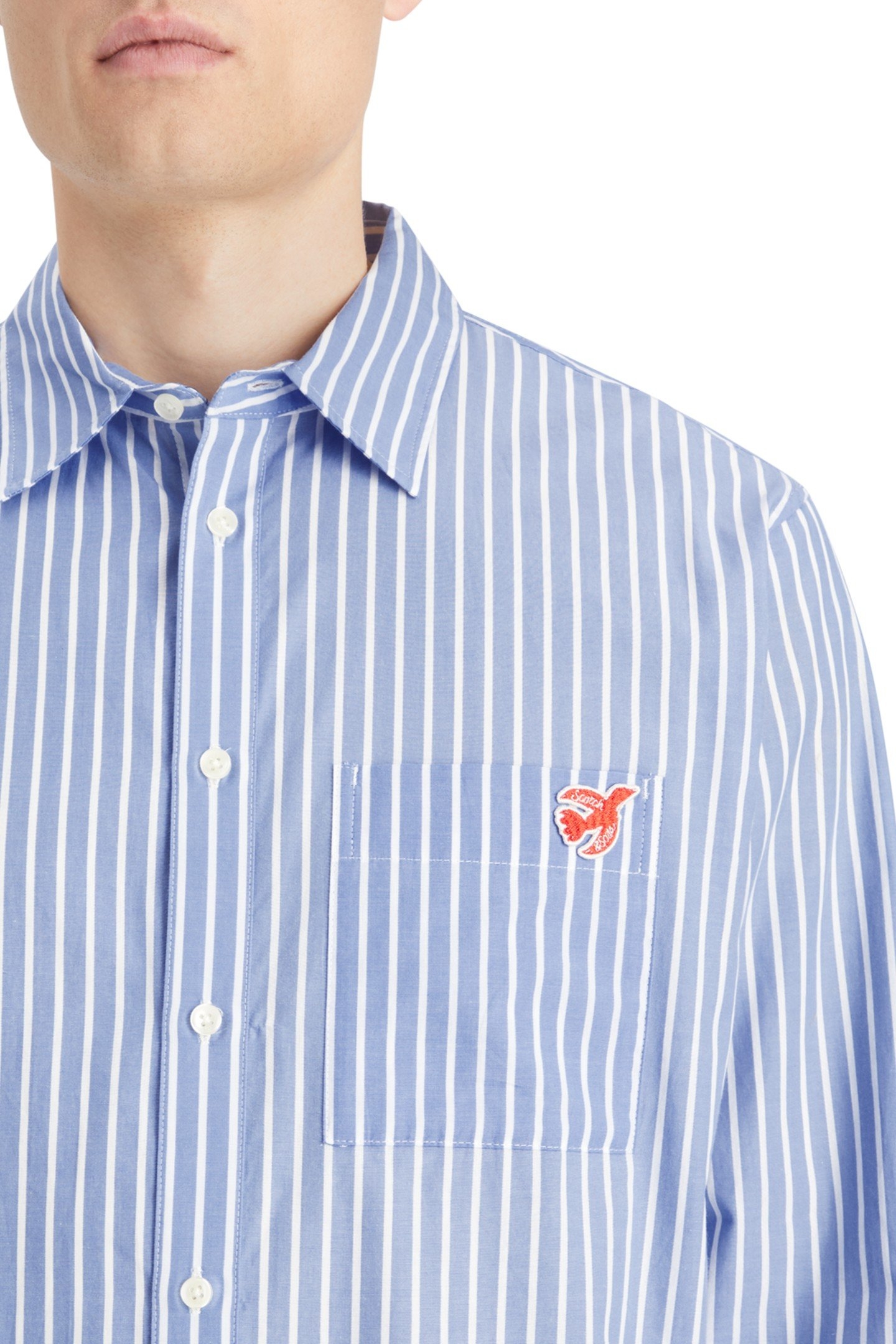 CORE - THE FREE SPIRIT PEACE BIRD POPLIN SHIRT BLUE WHITE ST 5