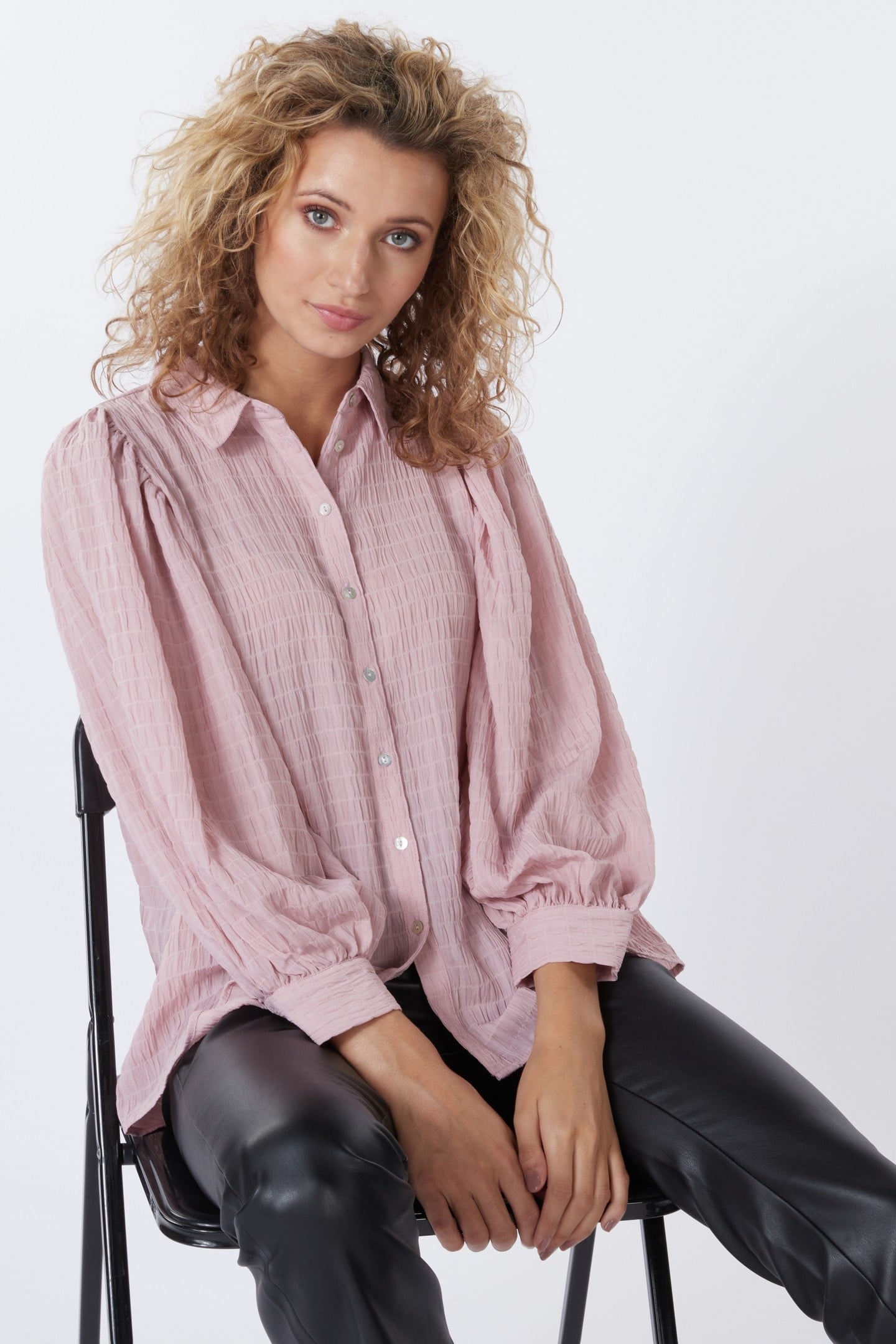 BLOUSE LANTERN CREPE PUFF SHLDR SEPIA ROSE 2