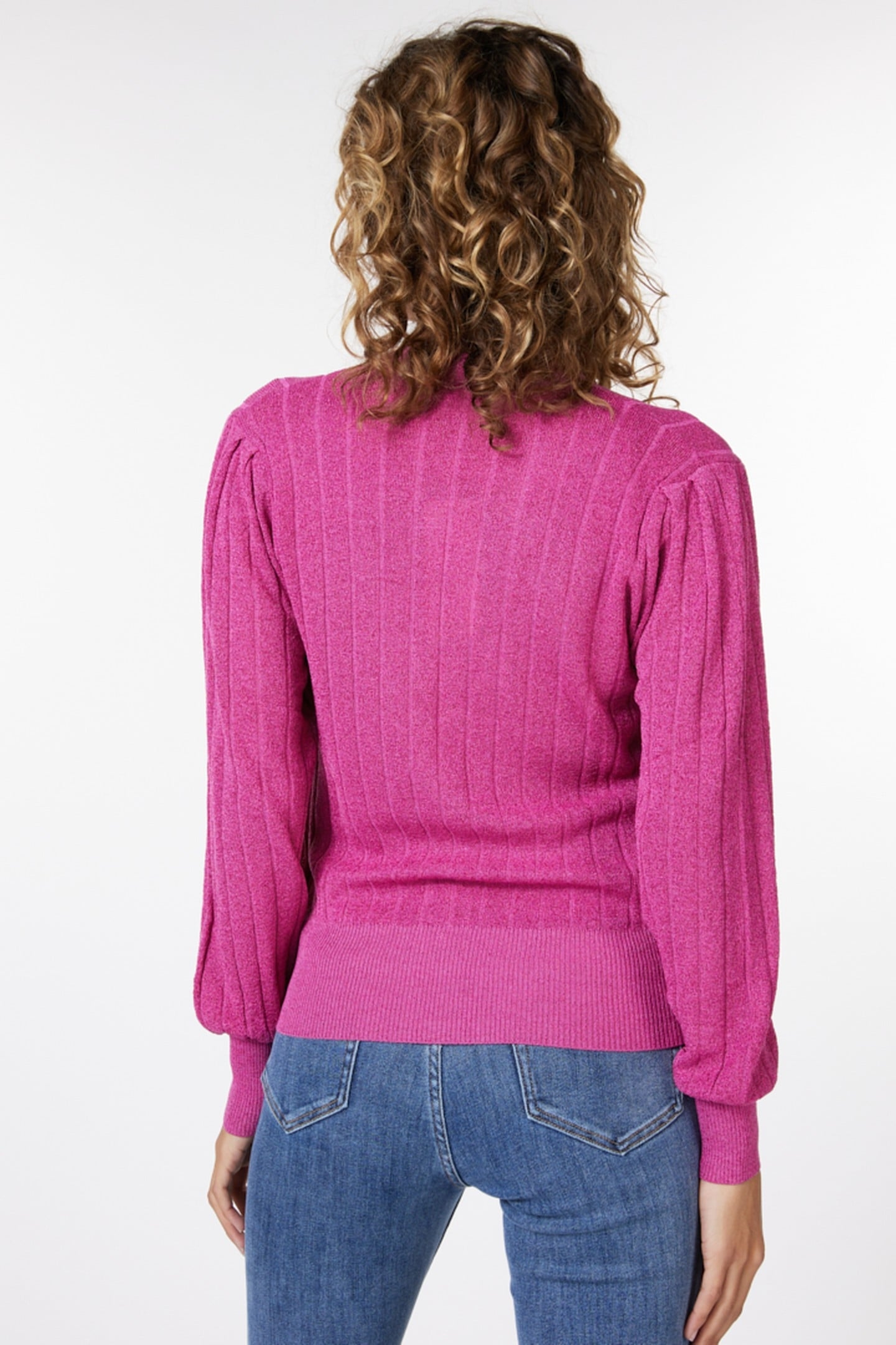 CARDIGAN PUFF SLEEVE RIB LUREX PINK 3