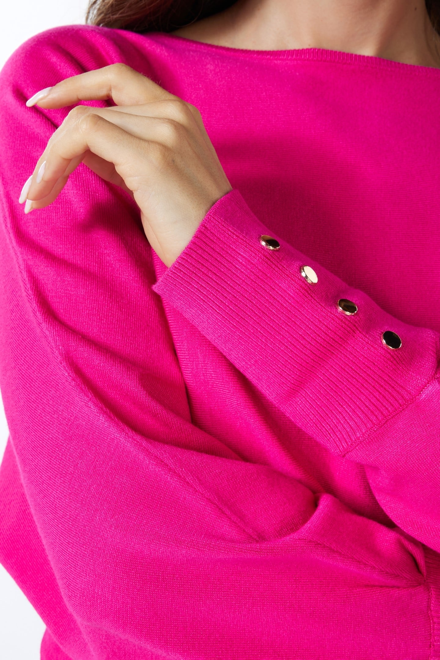 SWEATER BATWING BUTTONED CUFF FUCHSIA 4