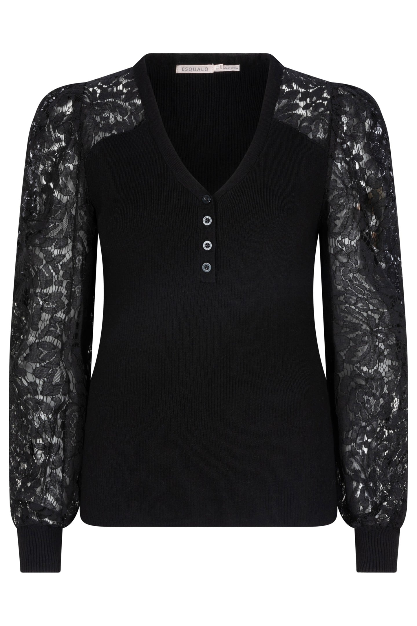 SWEATER LACE SLVE V-NECK BLACK 4