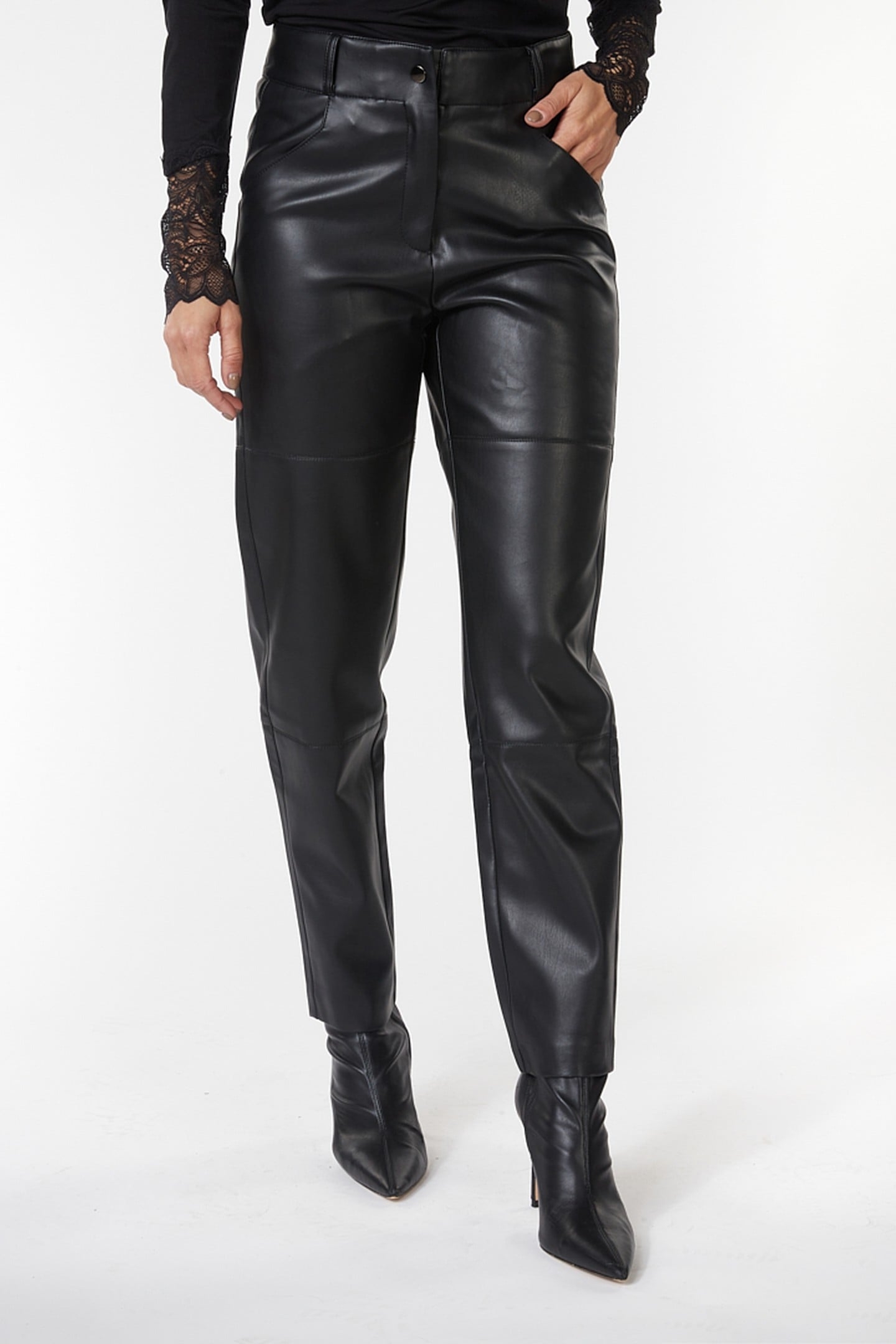 TROUSERS STRAIGHT PU BLACK 2