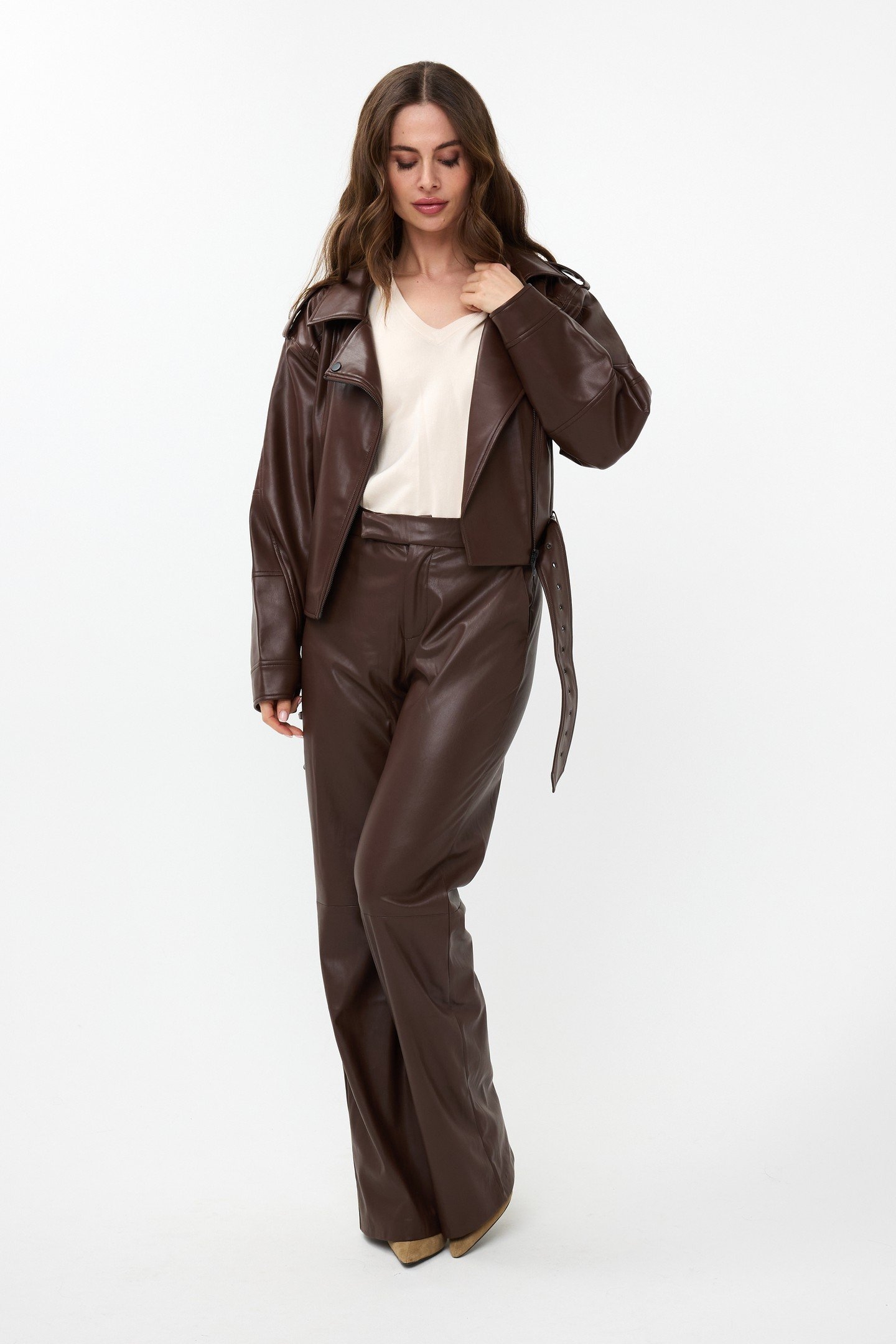 JACKET BIKER VEGAN LEATHER CHOCOLATE 2