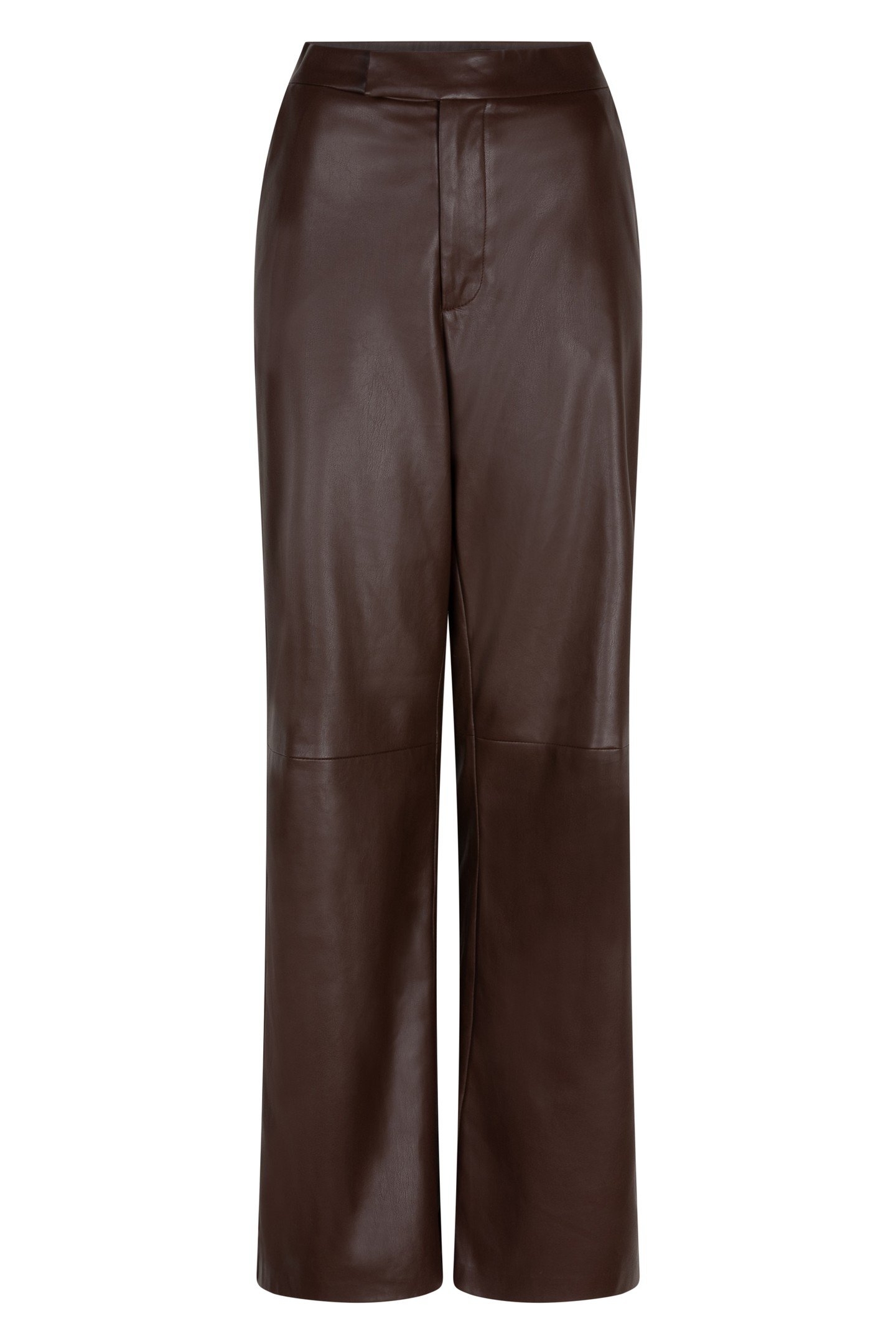 TROUSERS WIDE VEGAN LEATHER CHOCOLATE 1