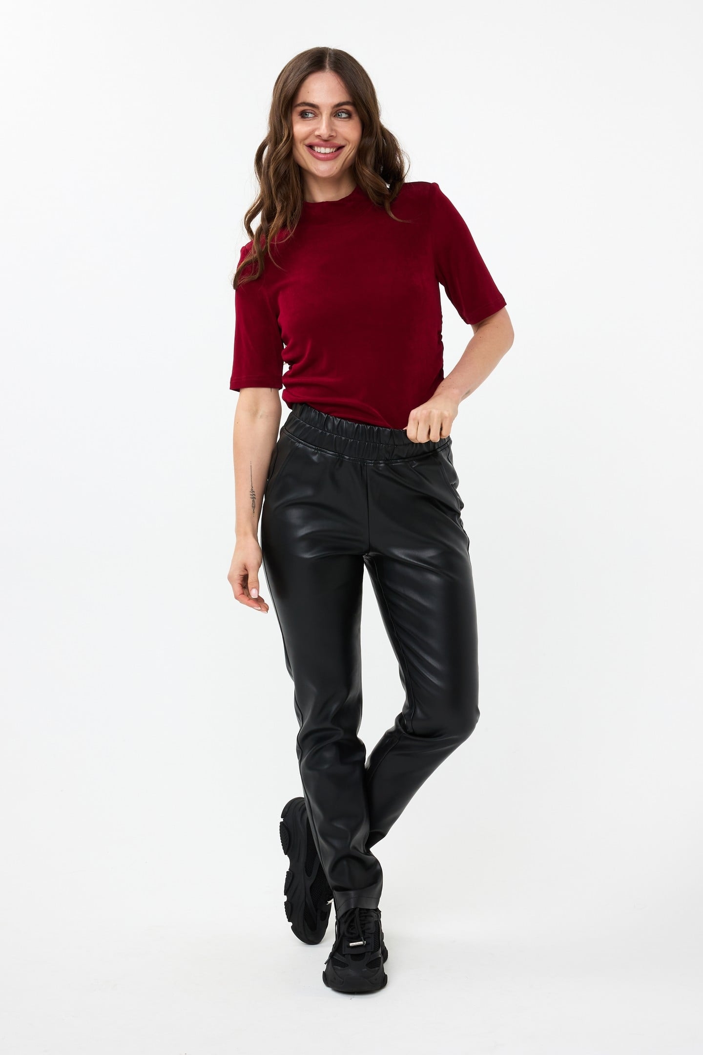 TOP WRINKLED WAIST WINE RED 2