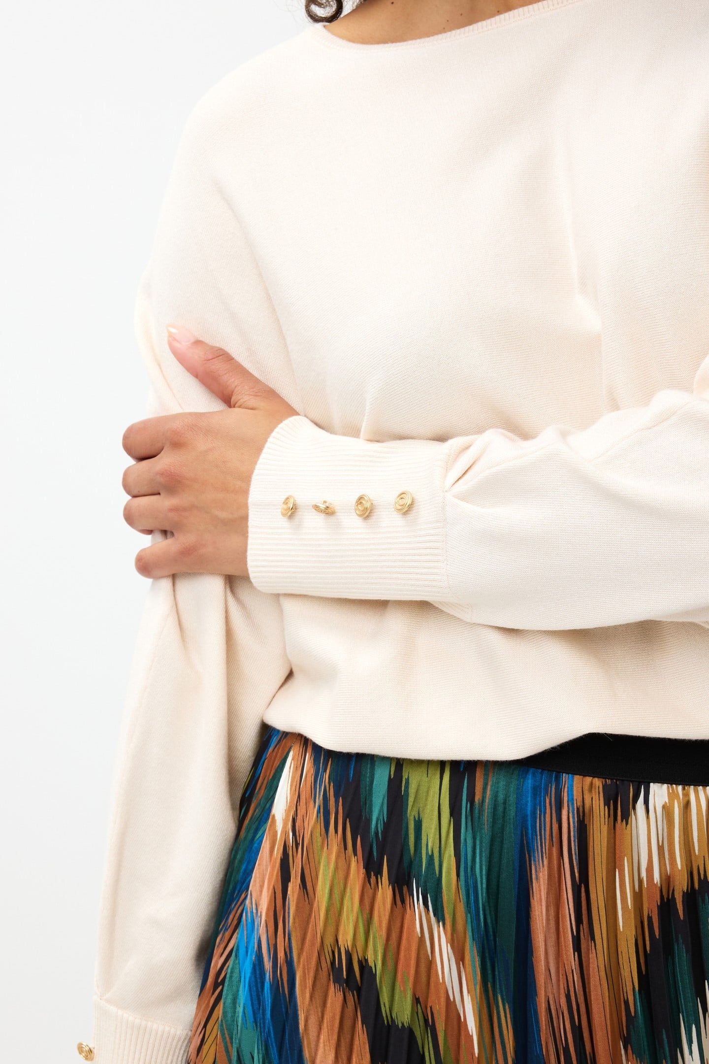 SWEATER BATWING BUTTONED CUFF BASIC KNIT BEIGE 7