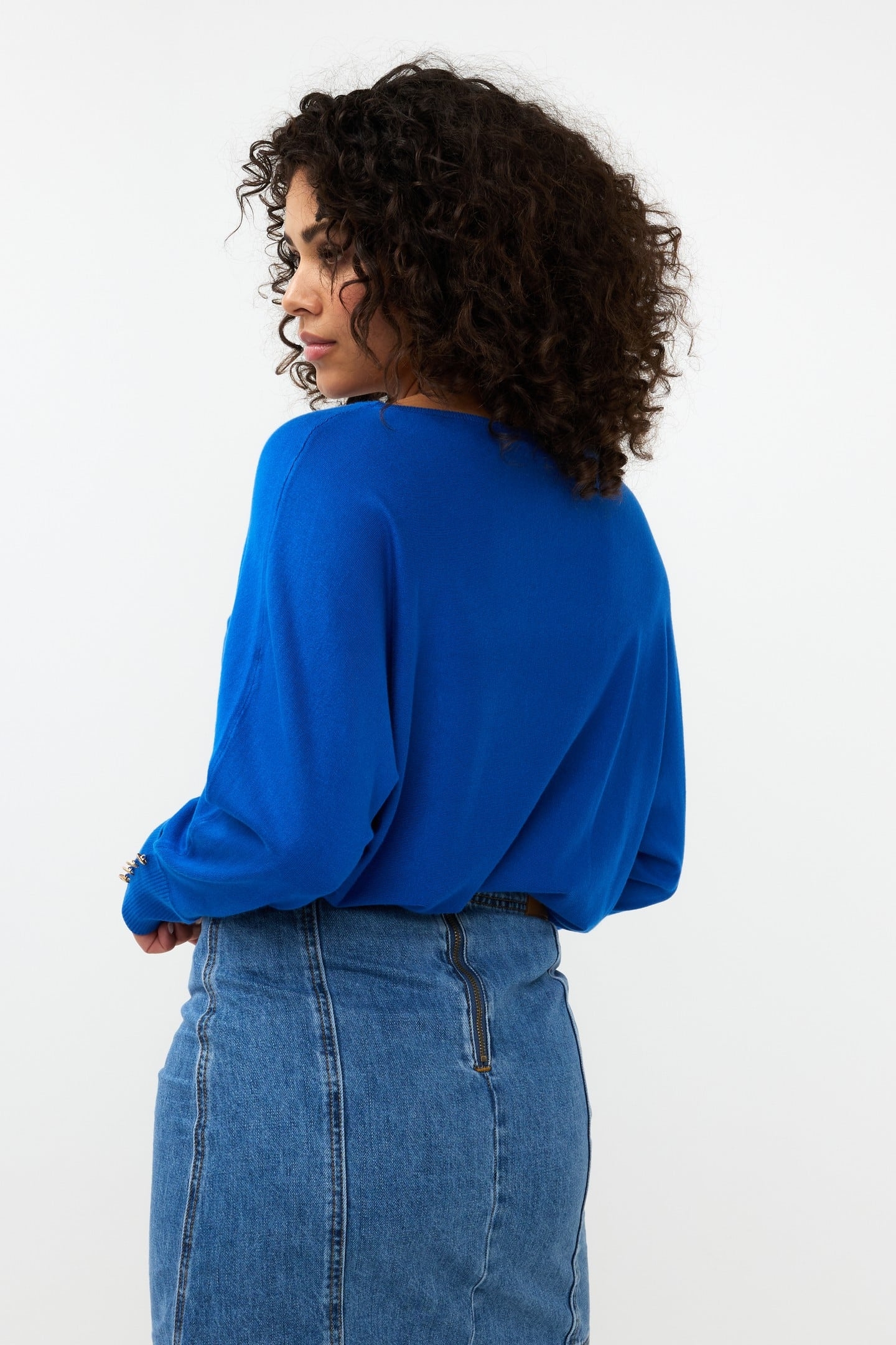 SWEATER BATWING BUTTONED CUFF BASIC KNIT BRILLIANT BLUE 3