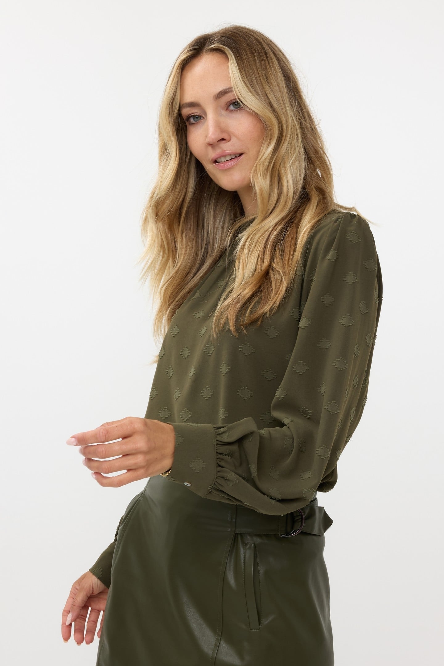 BLOUSE HIGH COLLAR PLUMETIS MOSS GREEN 2