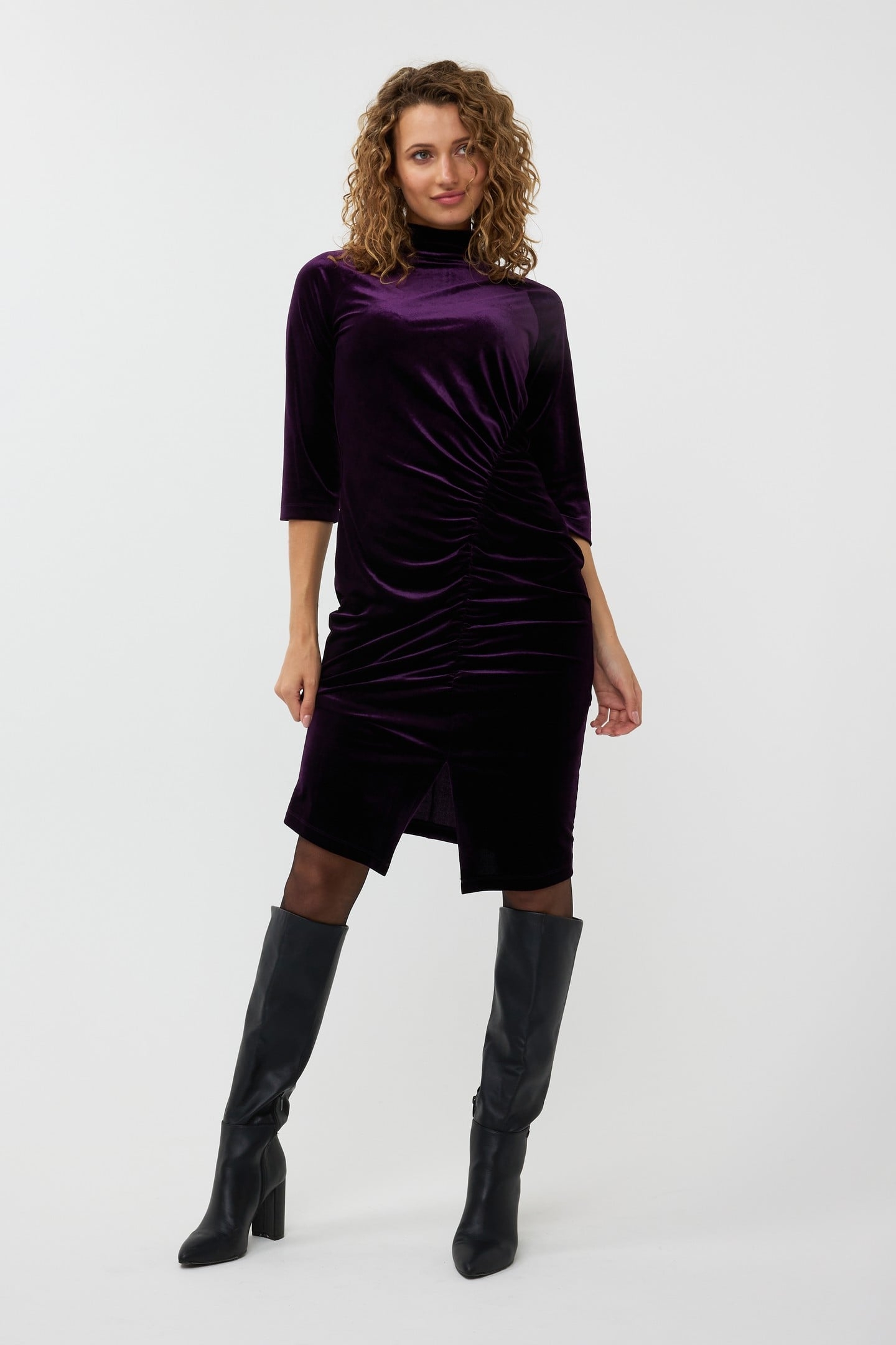 DRESS VELOURS GATHERING DARK PURPLE 1