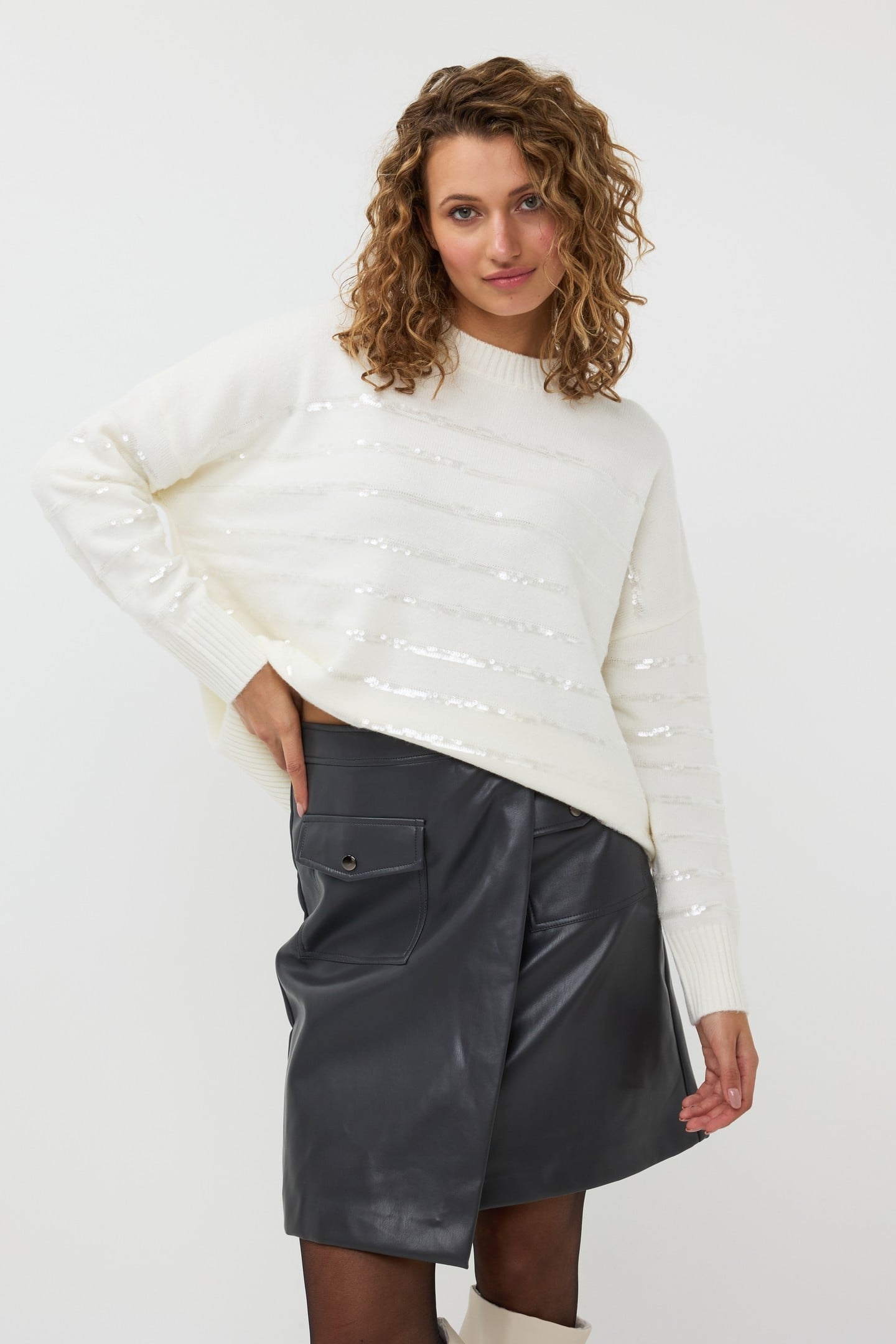 SWEATER STRIPED SEQUINS OFF WHITE 1