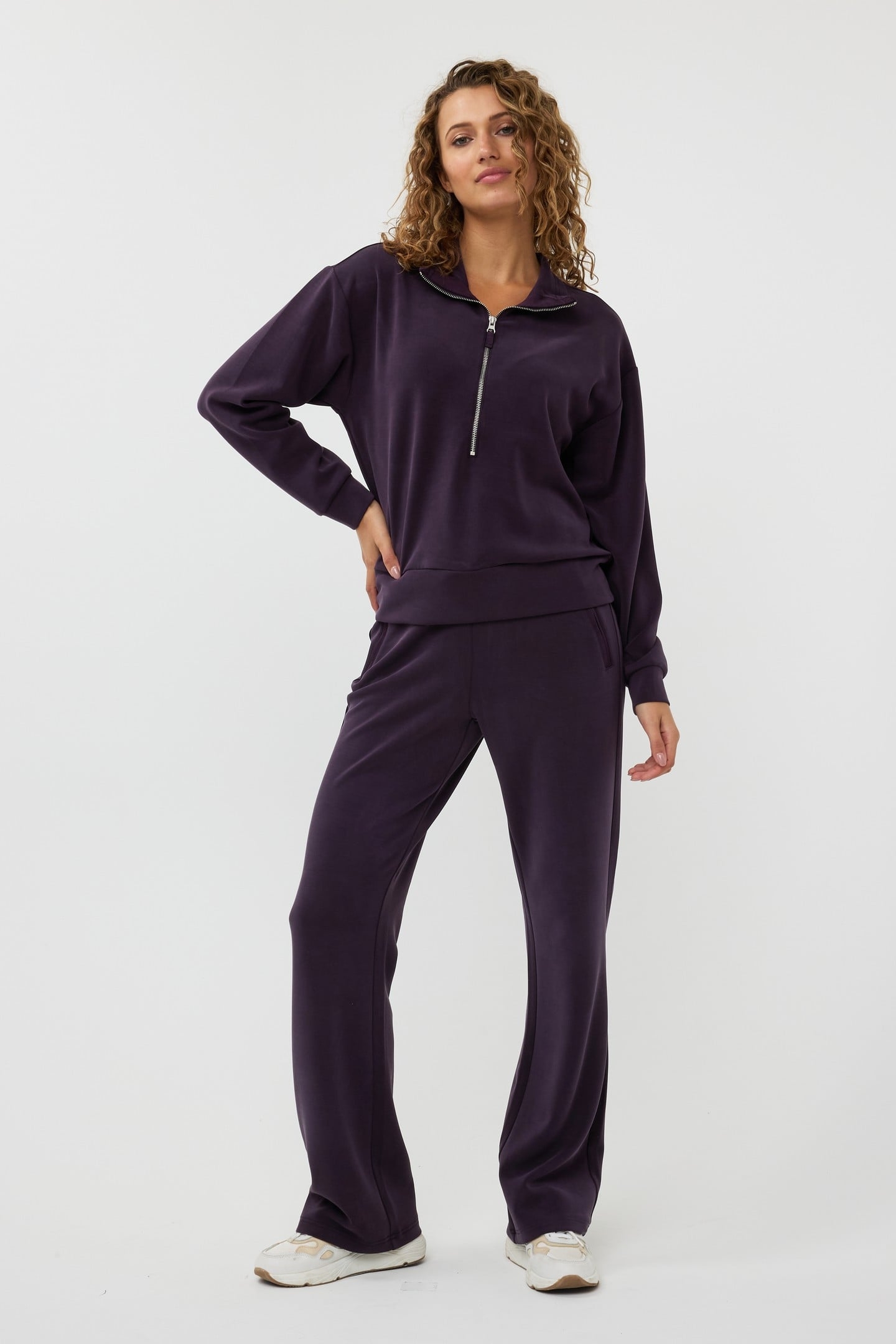 SWEATER ZIPPER MODAL DARK PURPLE 1