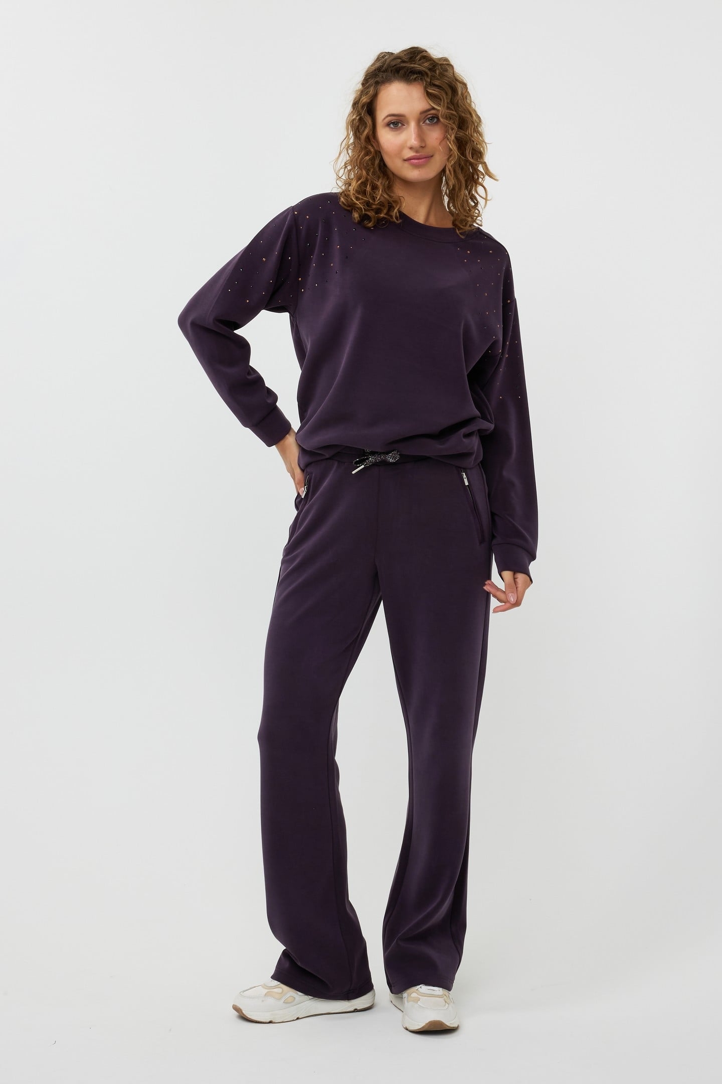 TROUSERS SATIN POCKET MODAL DARK PURPLE 1