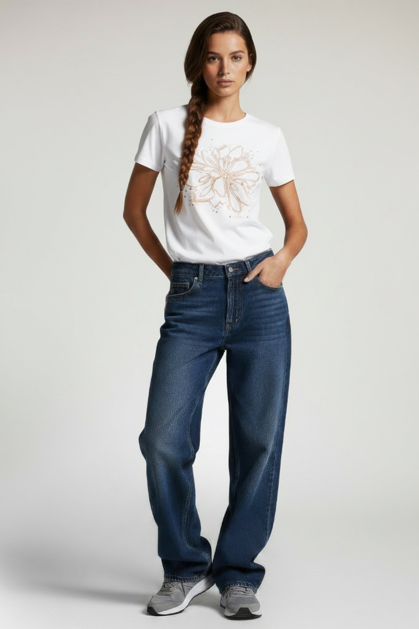 T-SHIRT FLOWER RHINESTONES OFF WHITE 1