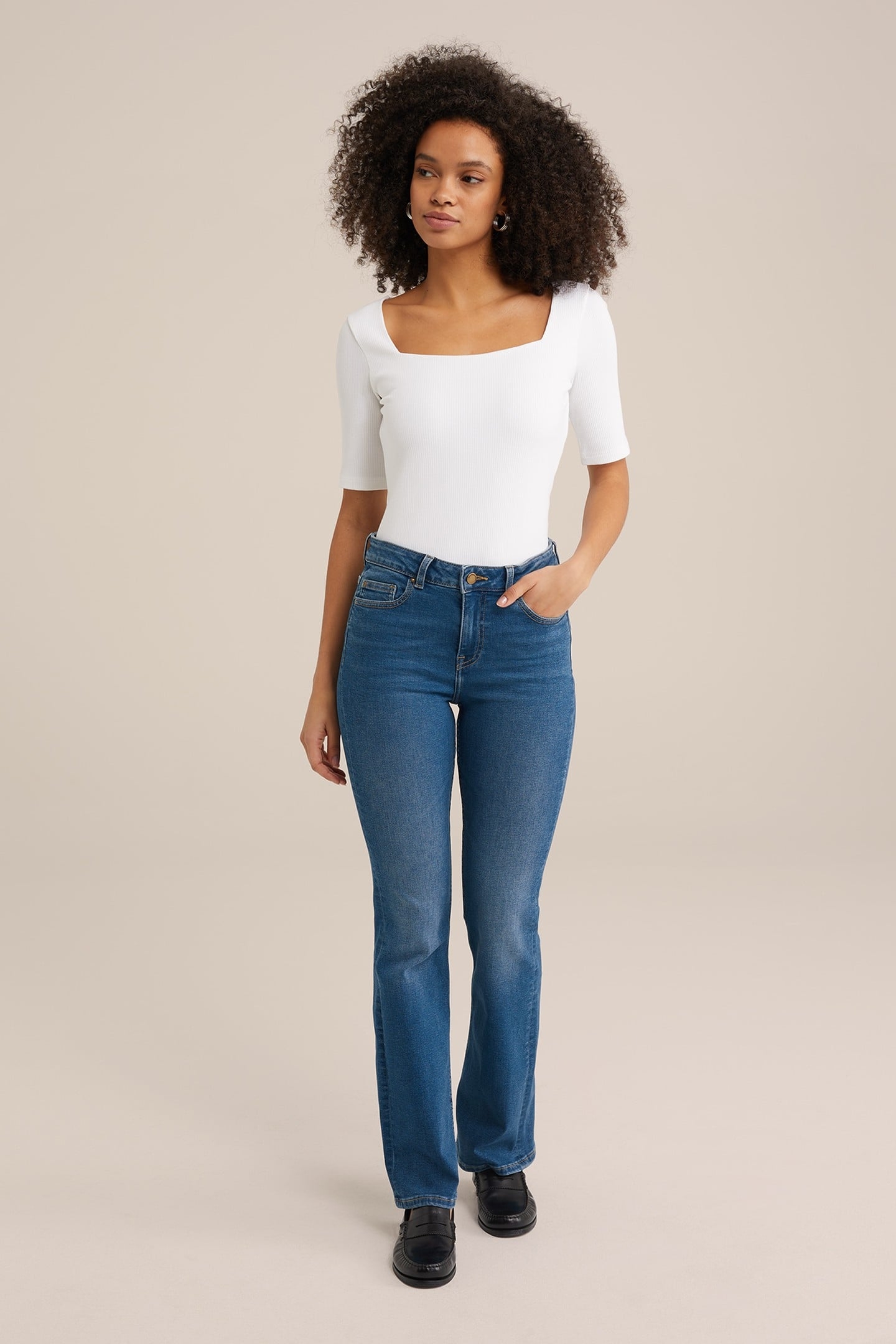 5-POCKET MID WAIST DARK BLUE 1