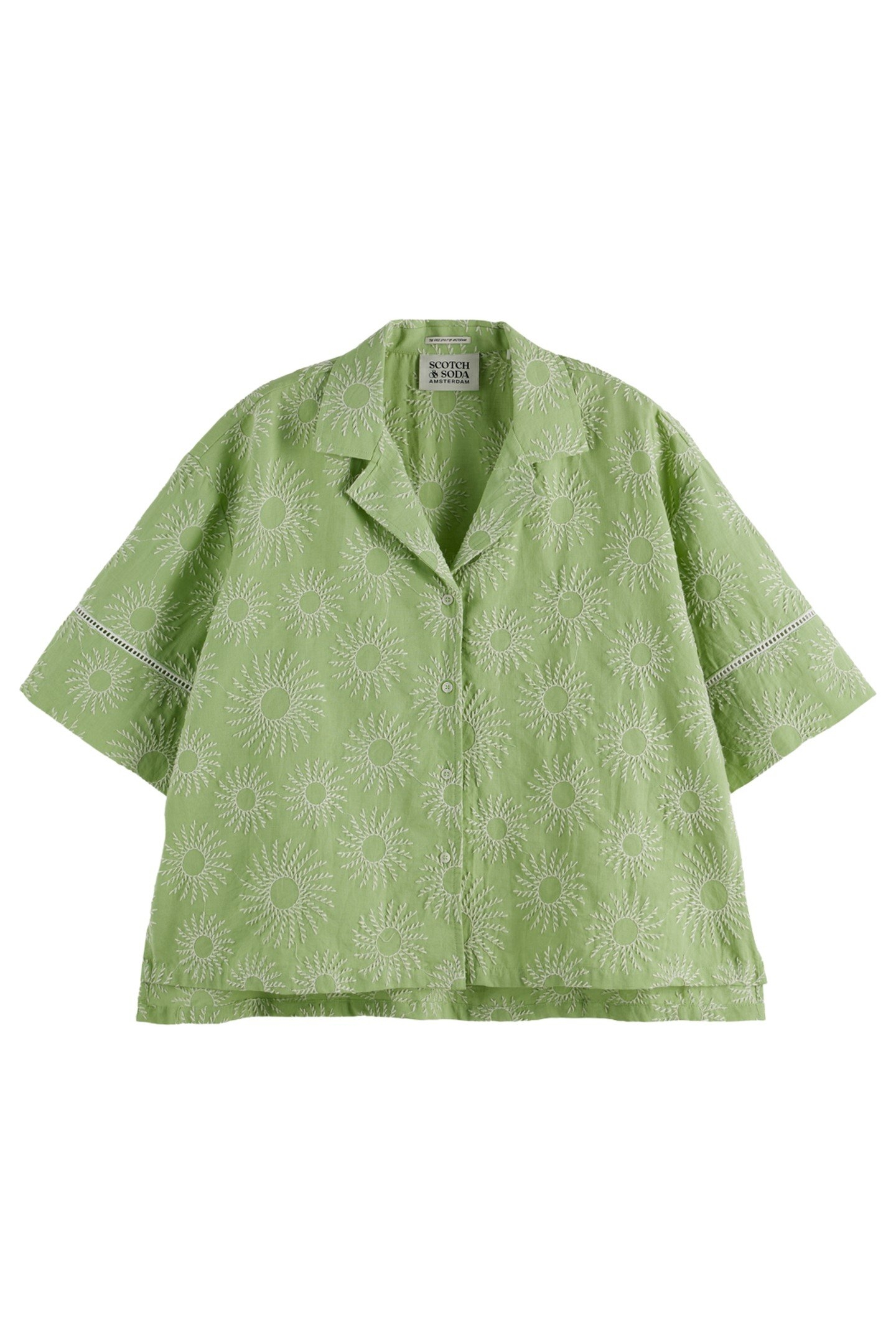 COTTON LINEN EMBROIDERED SHORT SLEEVE SHIRT PISTACHIO 1