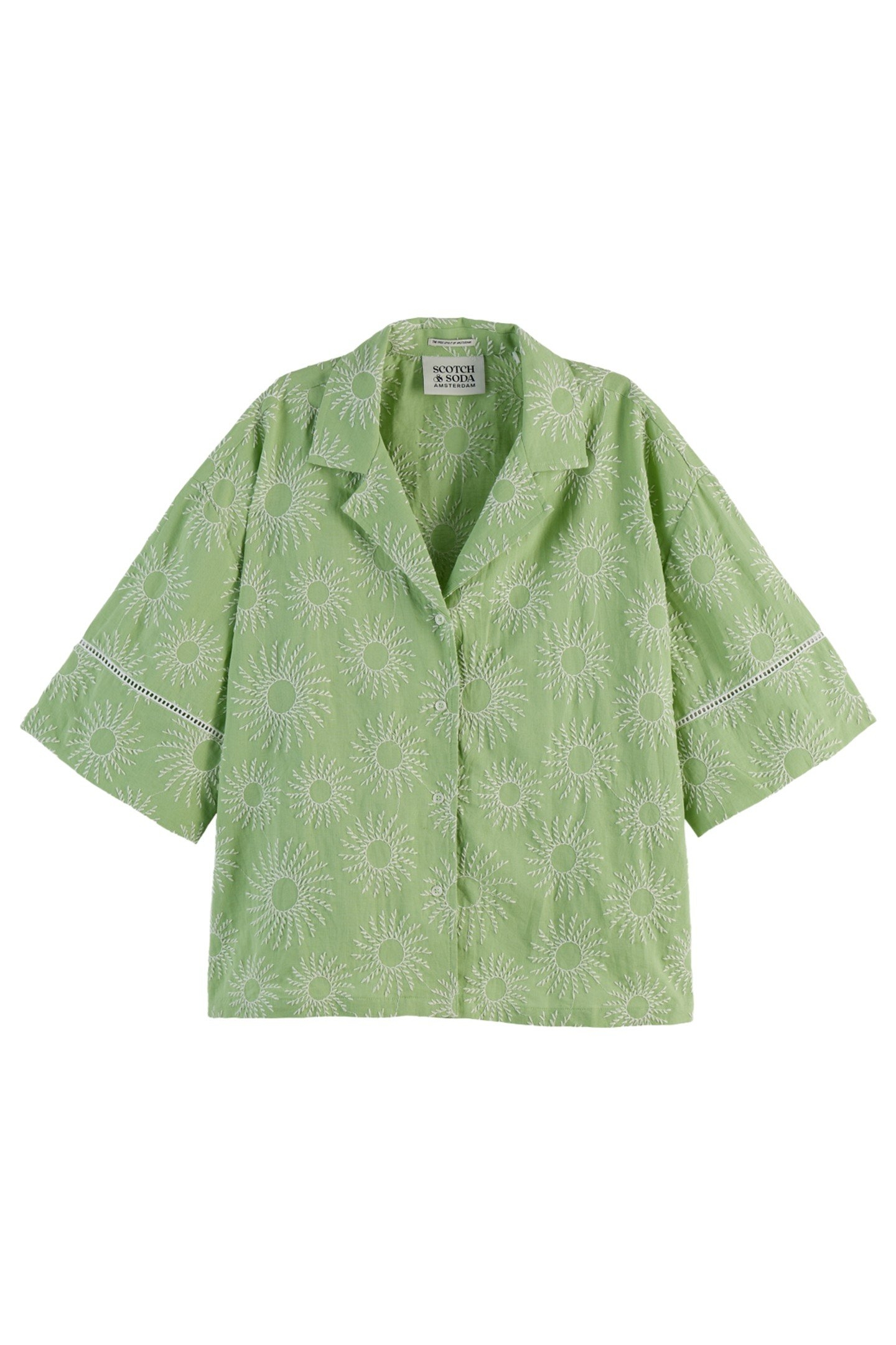 COTTON LINEN EMBROIDERED SHORT SLEEVE SHIRT PISTACHIO 4