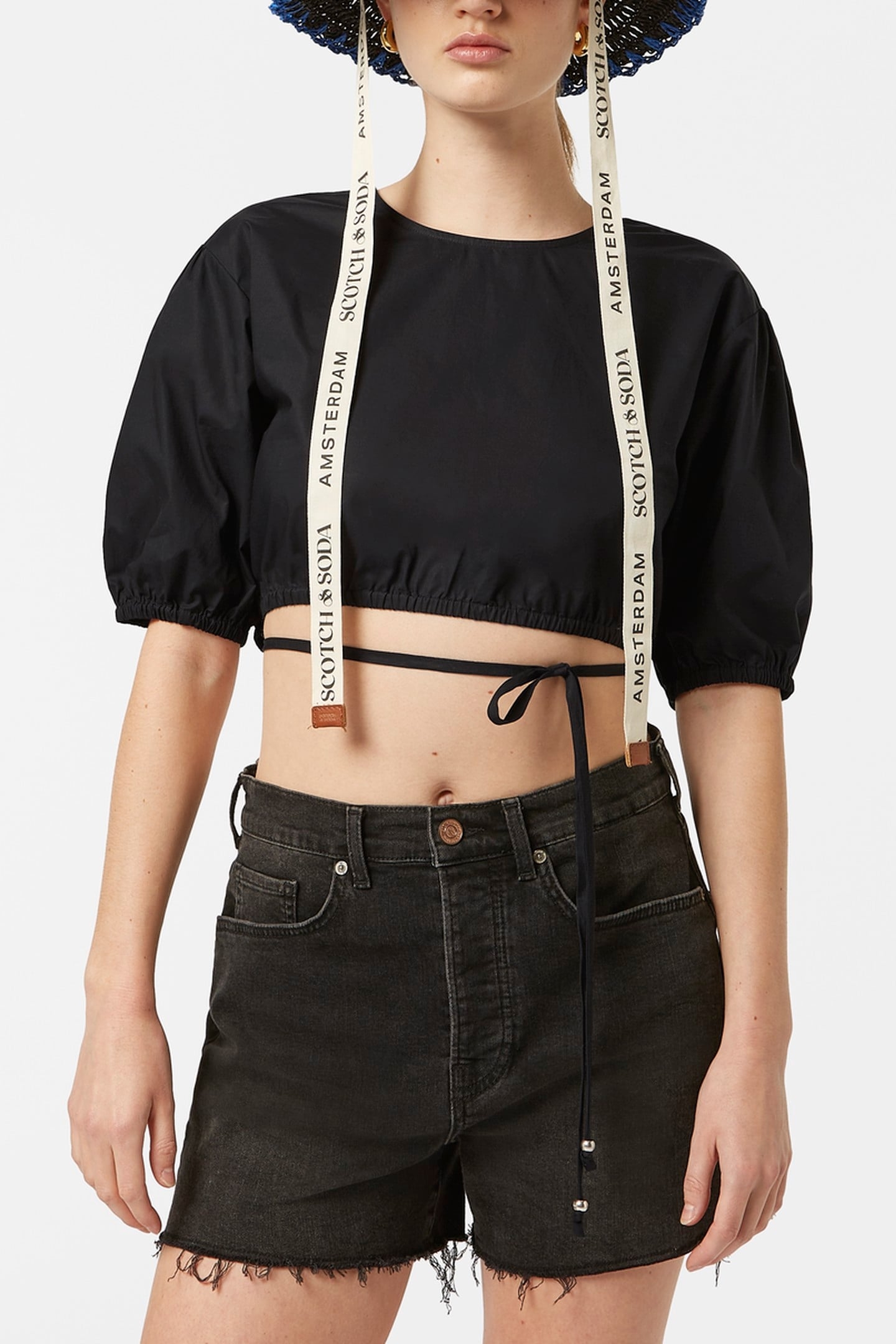 CROPPED POPLIN TOP BLACK 2