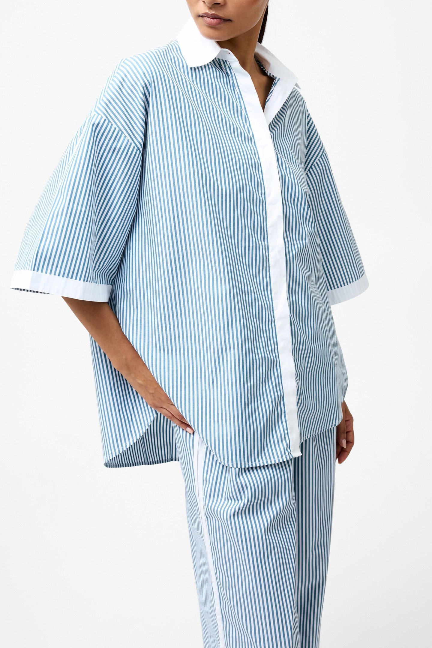 CAMBRIA STRIPE S/S SHIRT LINEN WHITE/SKY BLUE 2