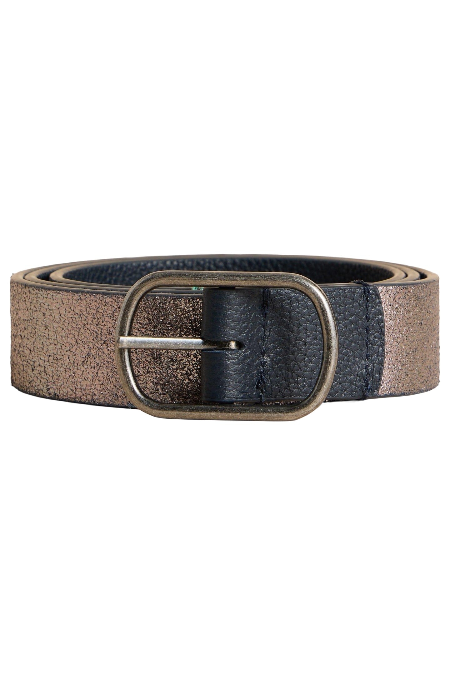 REVERSIBLE LEATHER BELT PEWTER METALLIC 2