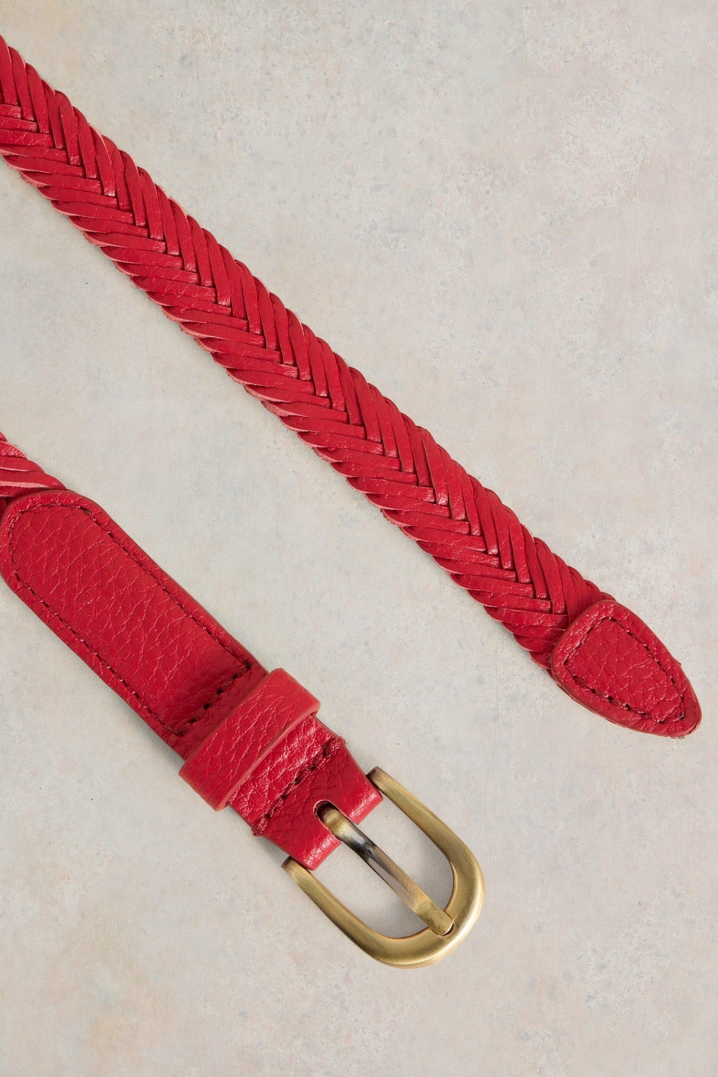 PLAITED LEATHER SKINNY BELT MID RED 2