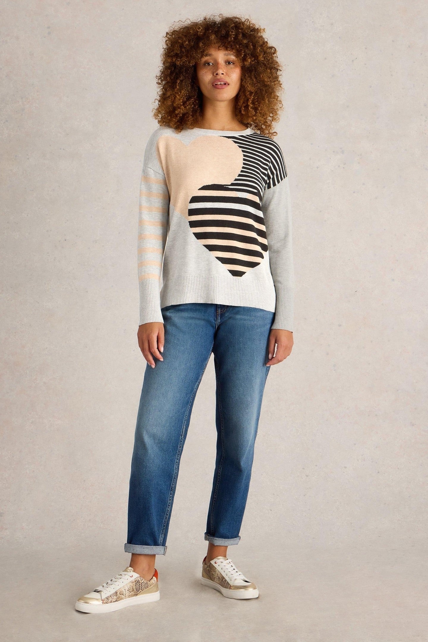 OLIVE STRIPE HEART JUMPER NATURAL MULTI 2