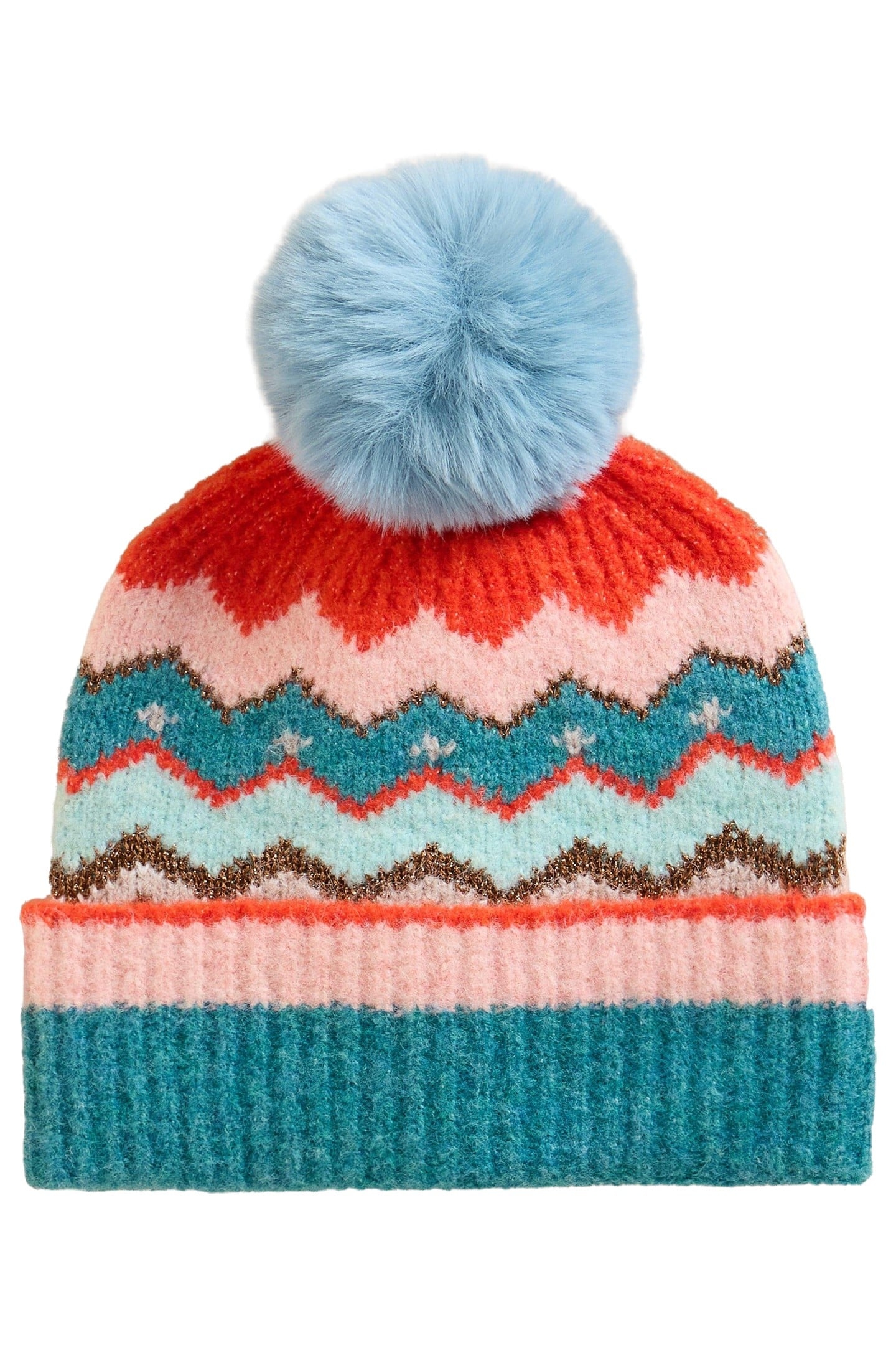 ZIG ZAG FAIRISLE BEANIE TEAL MULTI 3