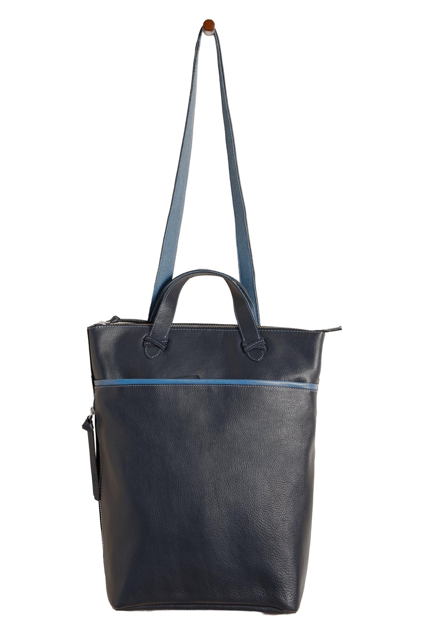 LEATHER CONVERTIBLE BACKPACK FRENCH NAVY 1