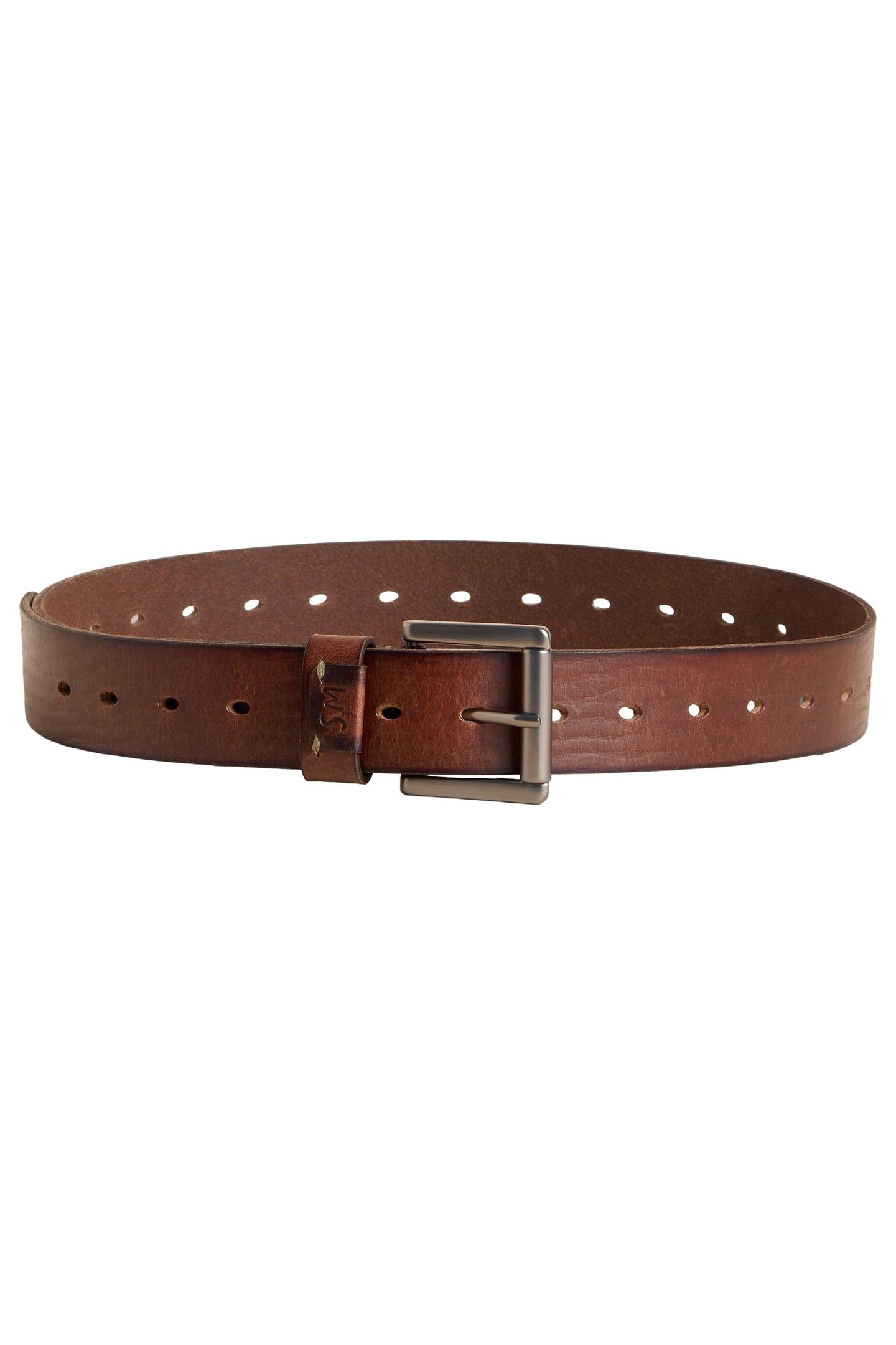 MULTI PUNCH LEATHER BELT MID BROWN 1